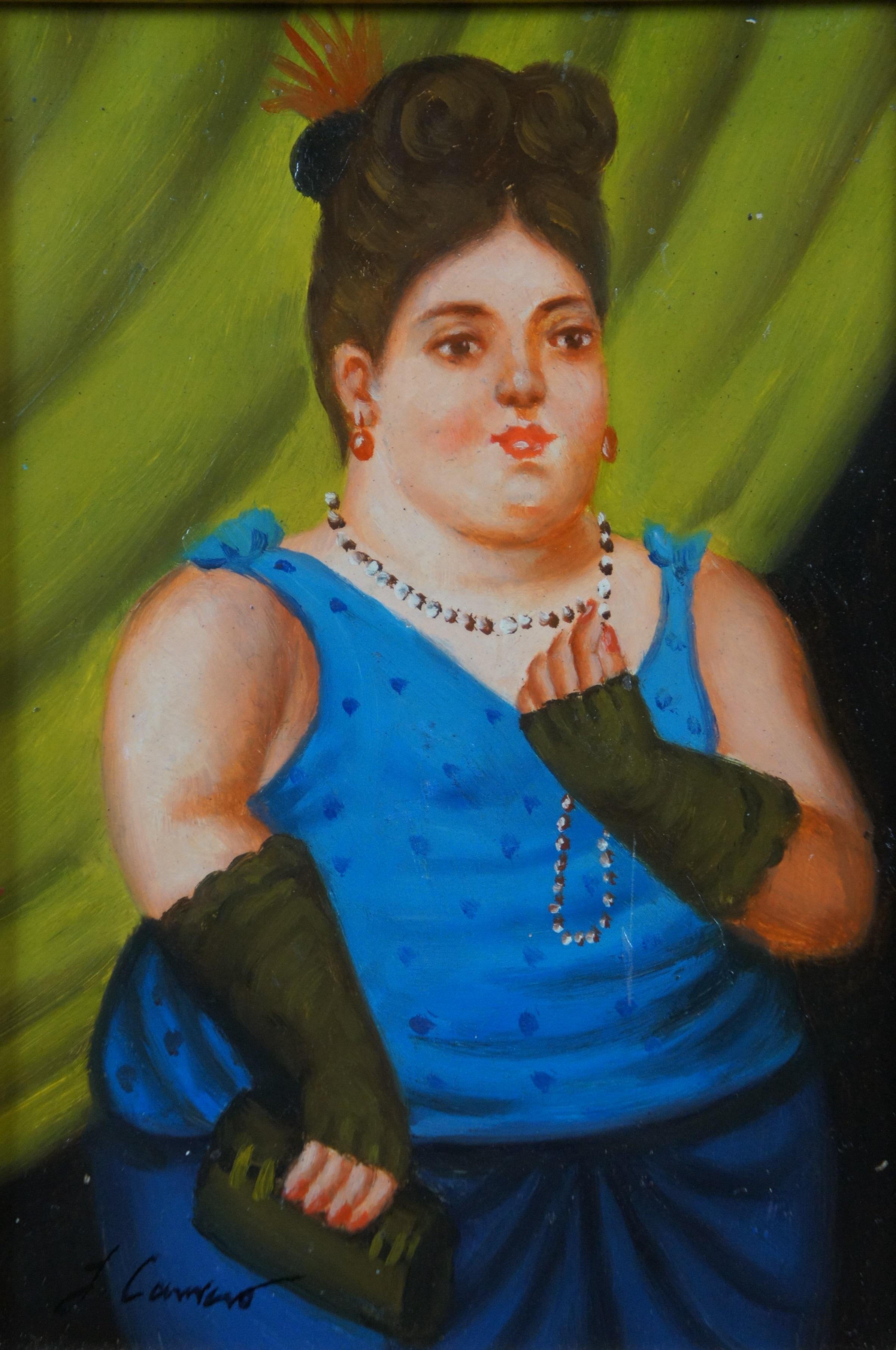 Timeless Treasures Society Lady Oil Painting on Board After Fernando Botero 13