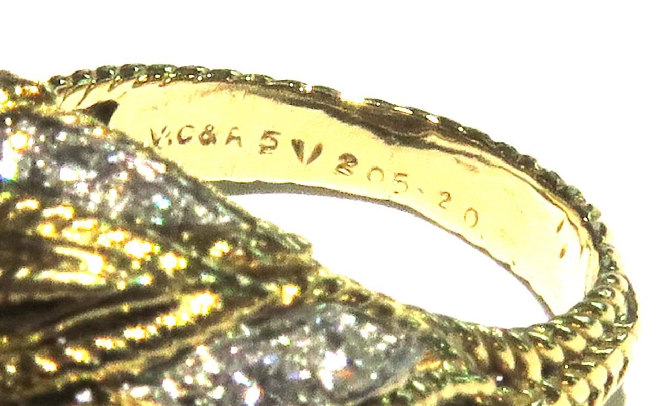Timeless Van Cleef & Arpels Diamonds in Woven Leaf Design Gold Domed Ring 8