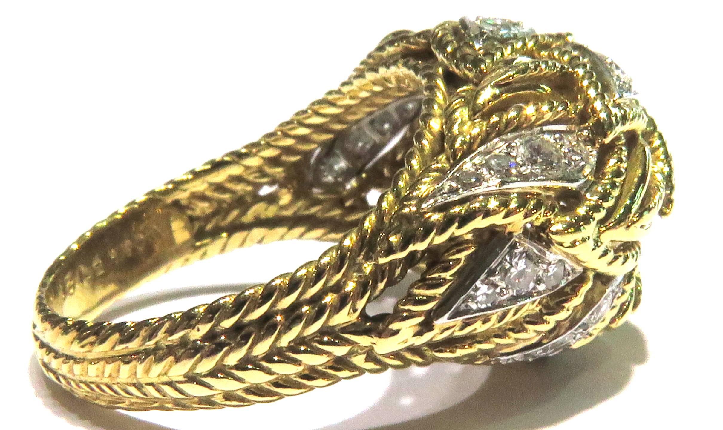 Timeless Van Cleef & Arpels Diamonds in Woven Leaf Design Gold Domed Ring 3