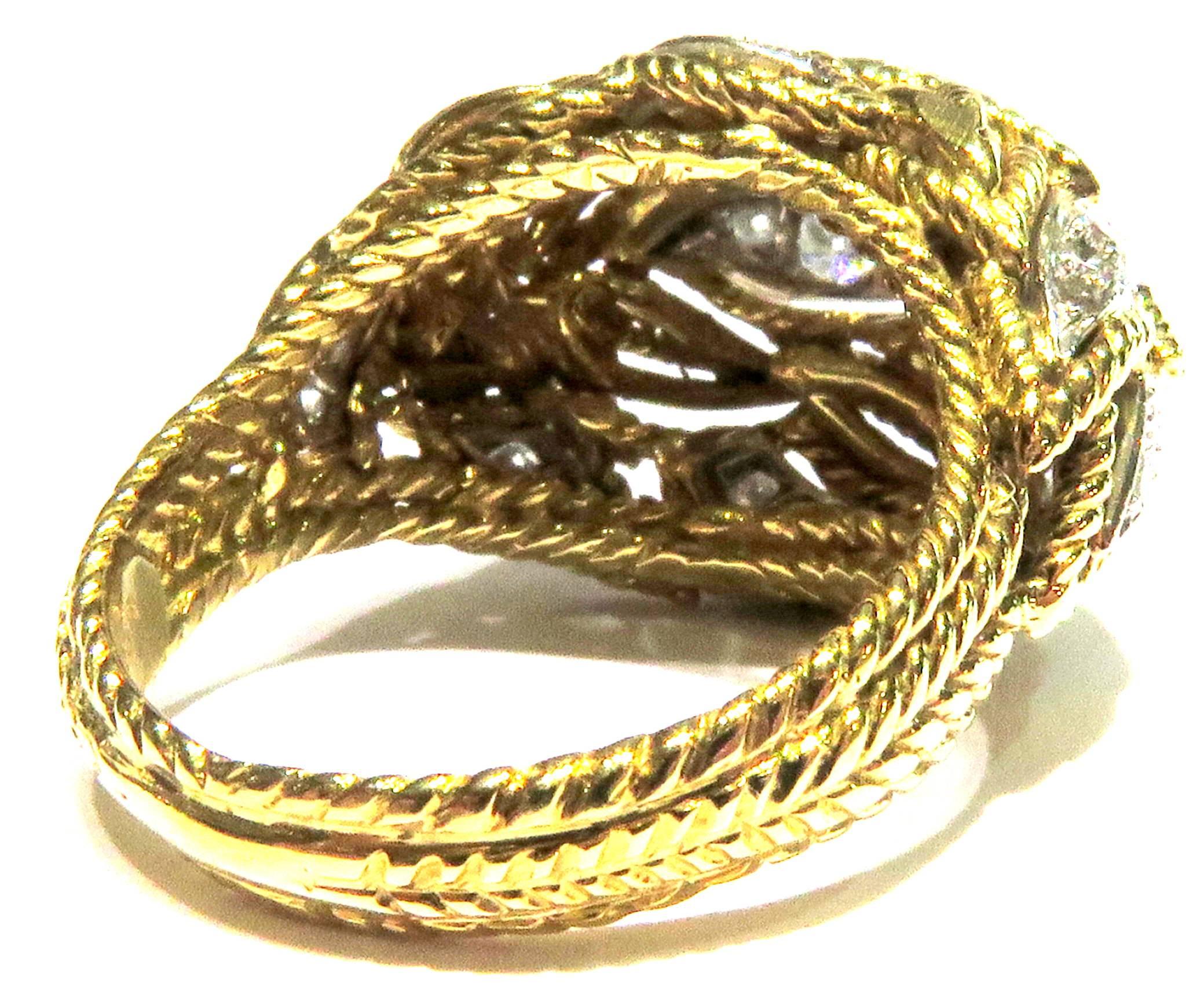 Timeless Van Cleef & Arpels Diamonds in Woven Leaf Design Gold Domed Ring 4