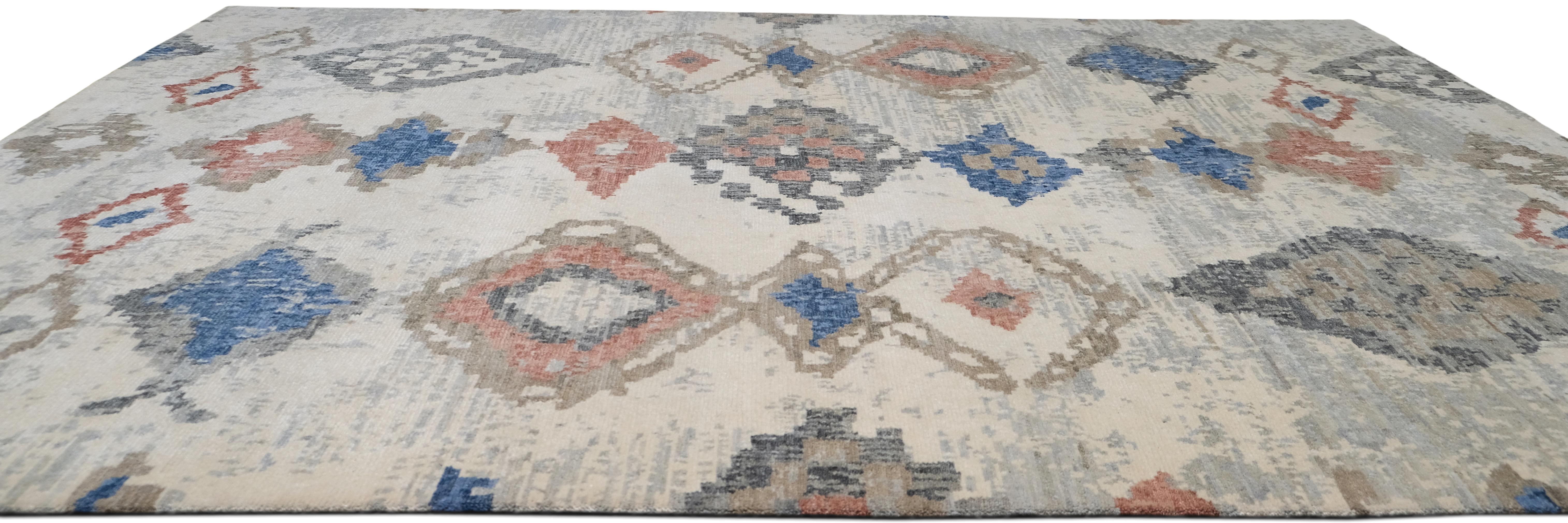 Annodato a mano Tappeto senza tempo in lana tibetana dai colori vivaci 9'3''x12' in vendita