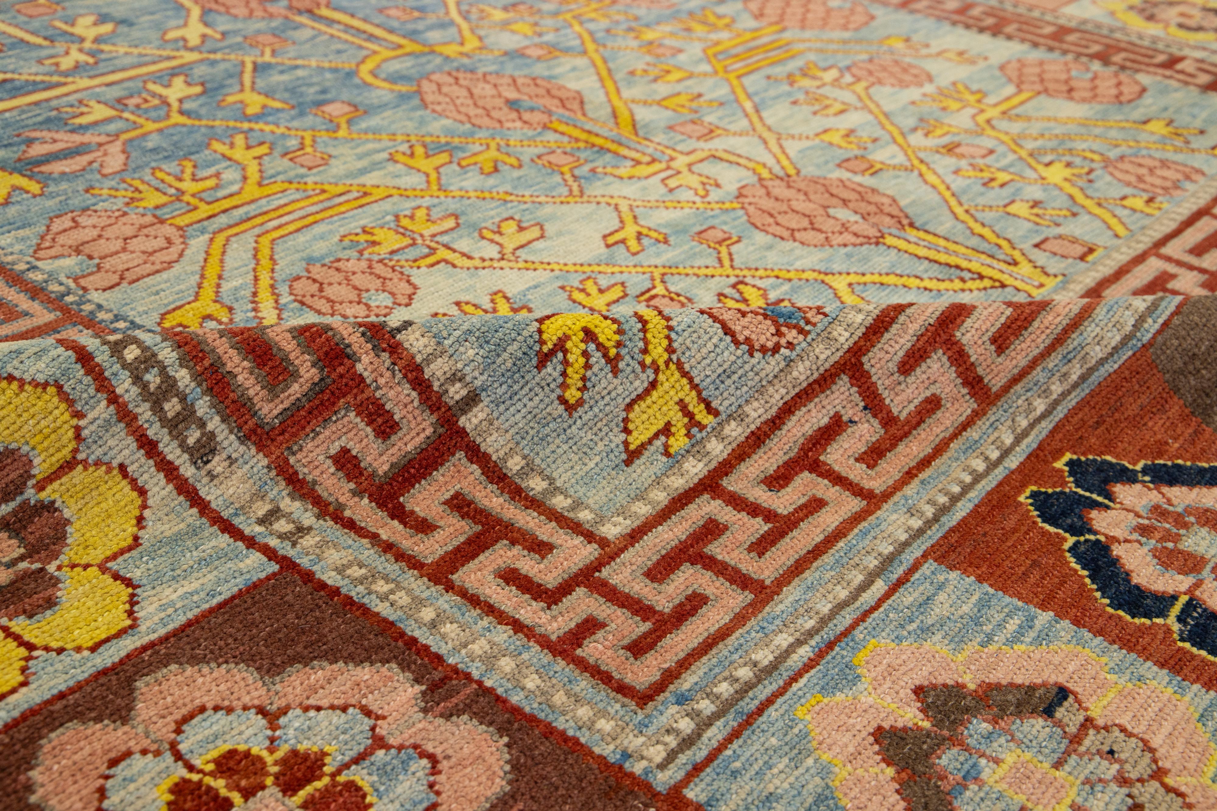 Timeless Vintage Khotan Style Blue Wool Rug Featuring an Allover Design For Sale 4