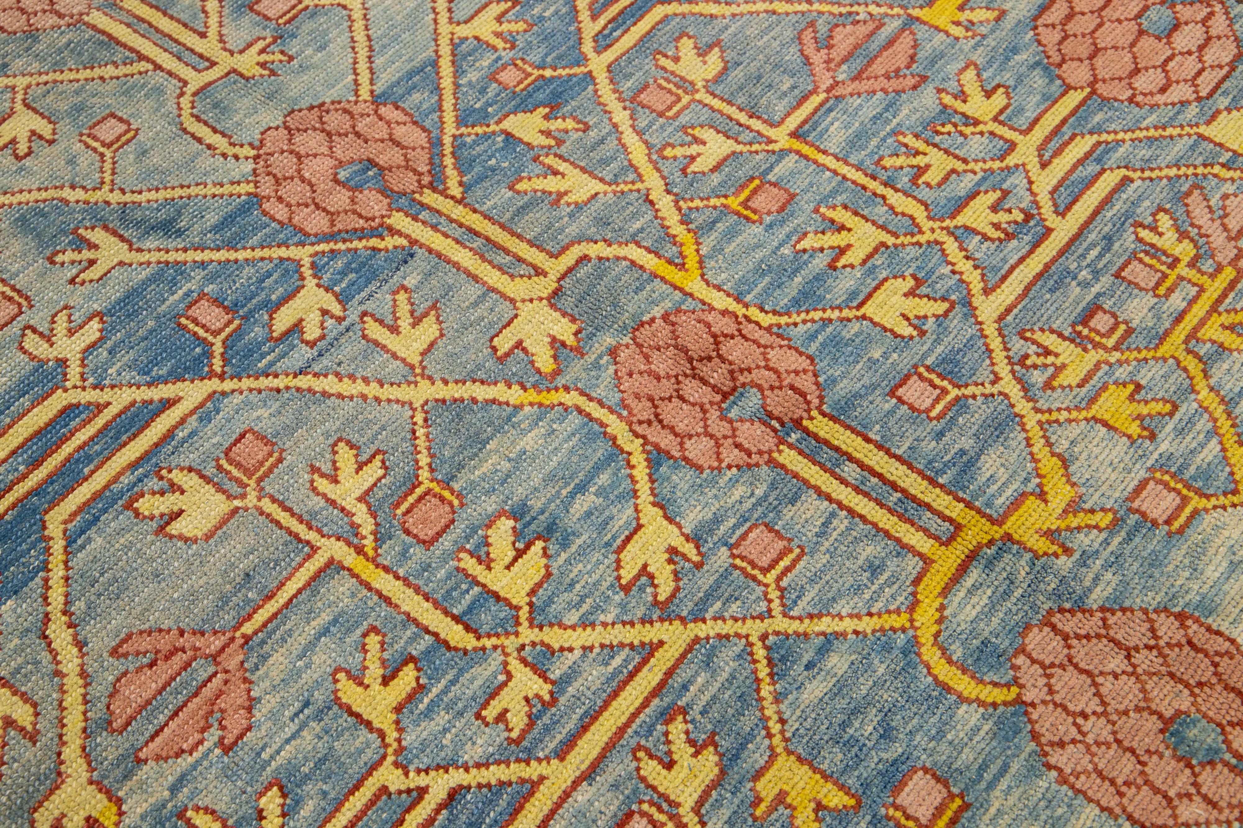 Hand-Knotted Timeless Vintage Khotan Style Blue Wool Rug Featuring an Allover Design For Sale