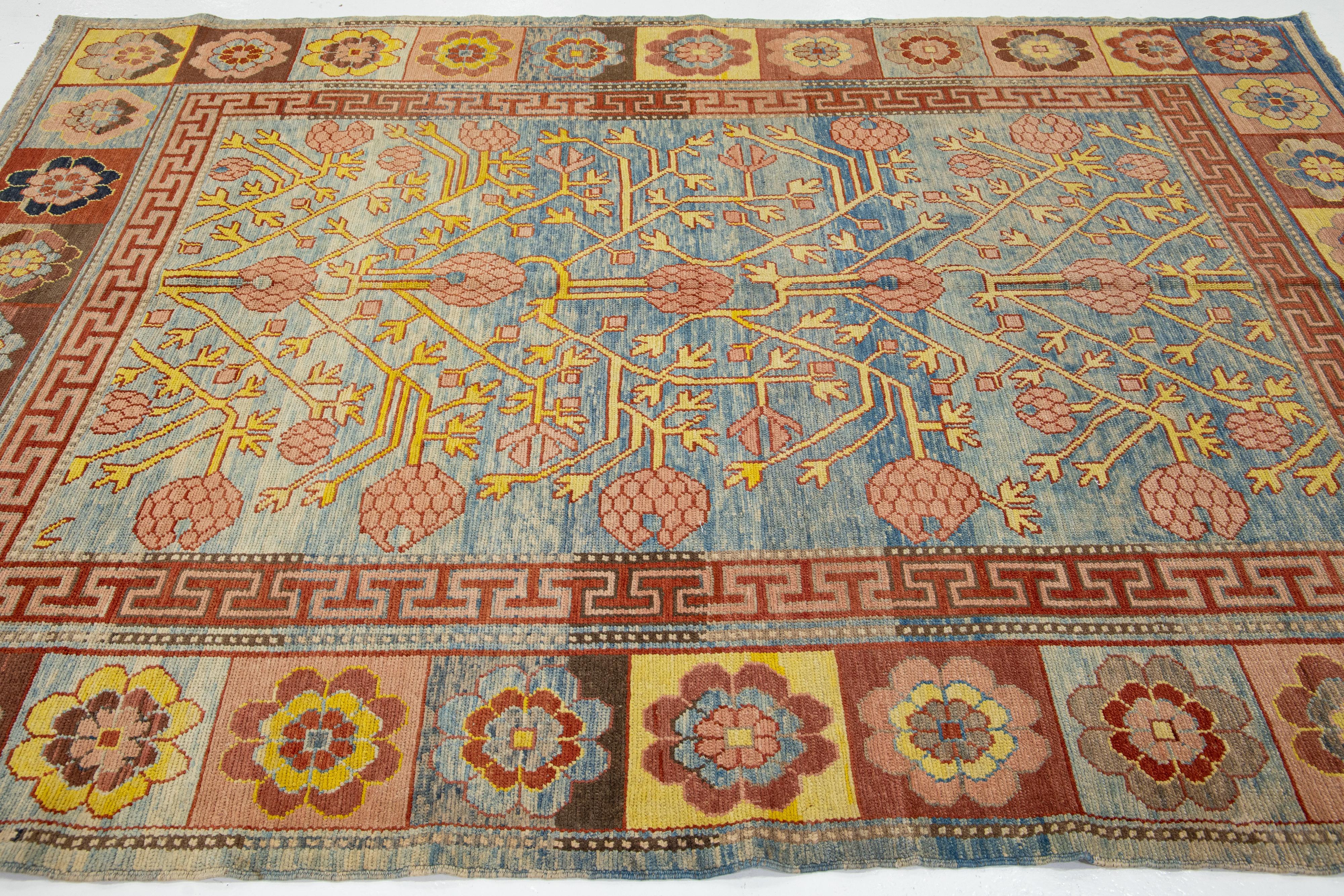 Timeless Vintage Khotan Style Blue Wool Rug Featuring an Allover Design For Sale 1