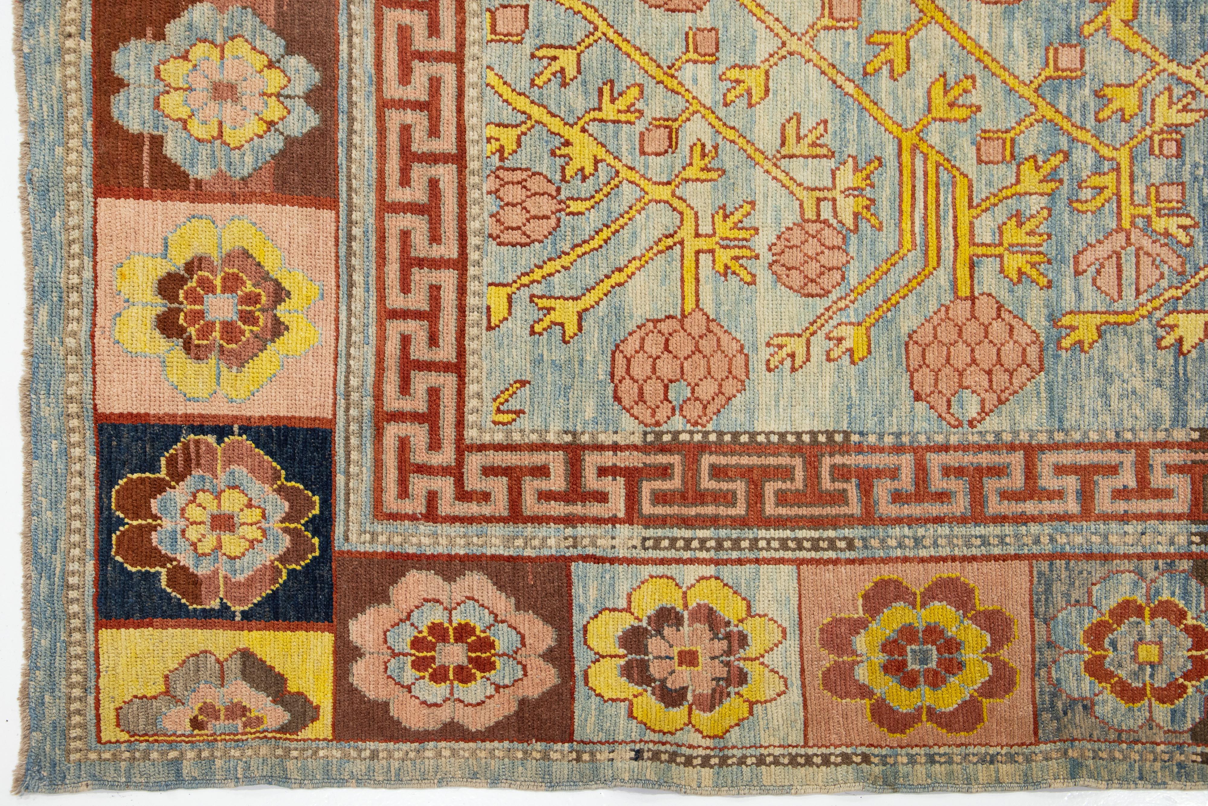 Timeless Vintage Khotan Style Blue Wool Rug Featuring an Allover Design For Sale 2