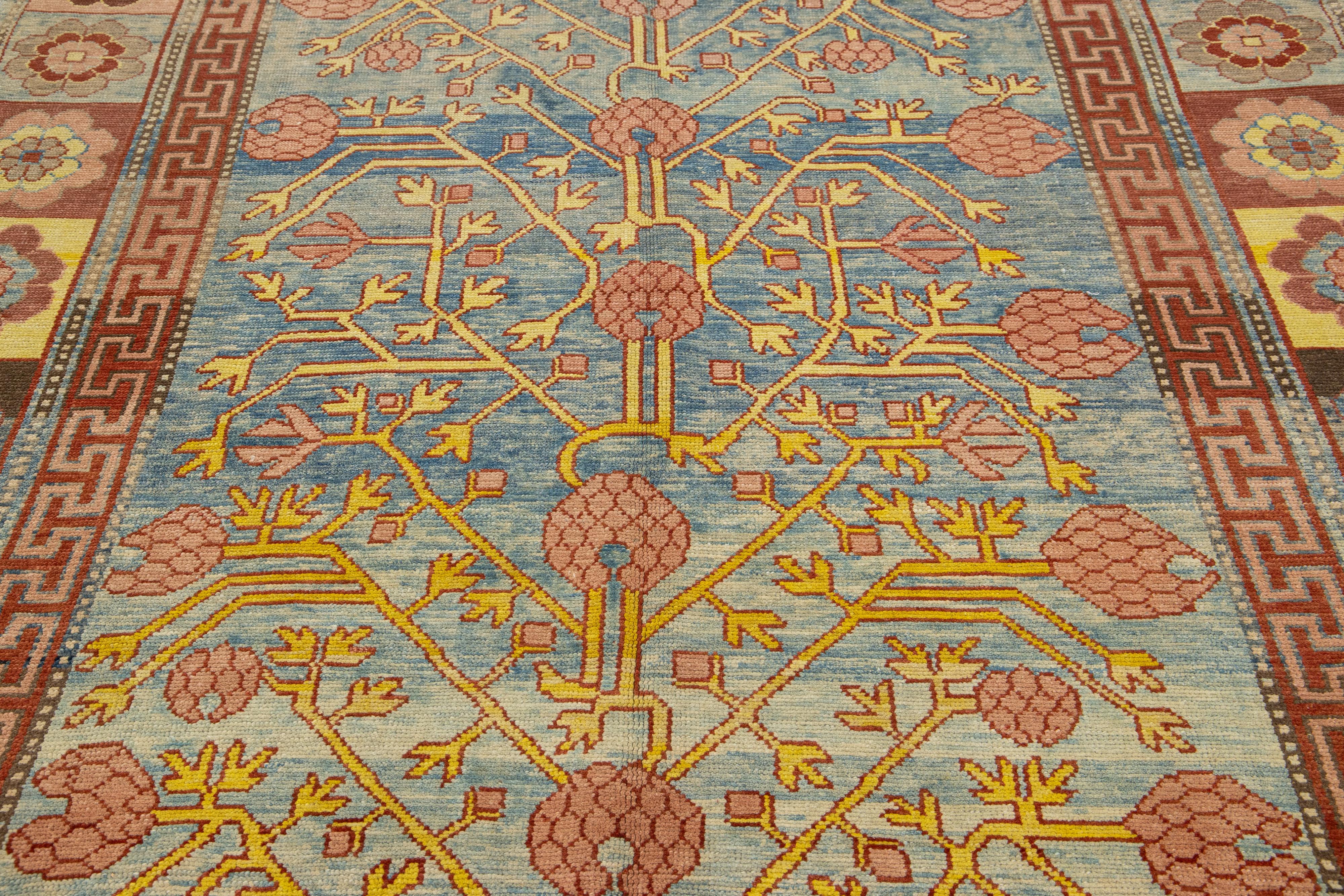 Timeless Vintage Khotan Style Blue Wool Rug Featuring an Allover Design For Sale 3
