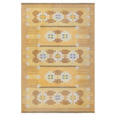 Timeless Vintage Scandinavian Ivory Flatweave Carpet Signed By Ingegerd Silow