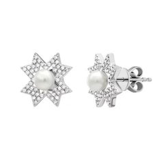 Pendientes intemporales de oro blanco con diamantes y madreperlas para ella