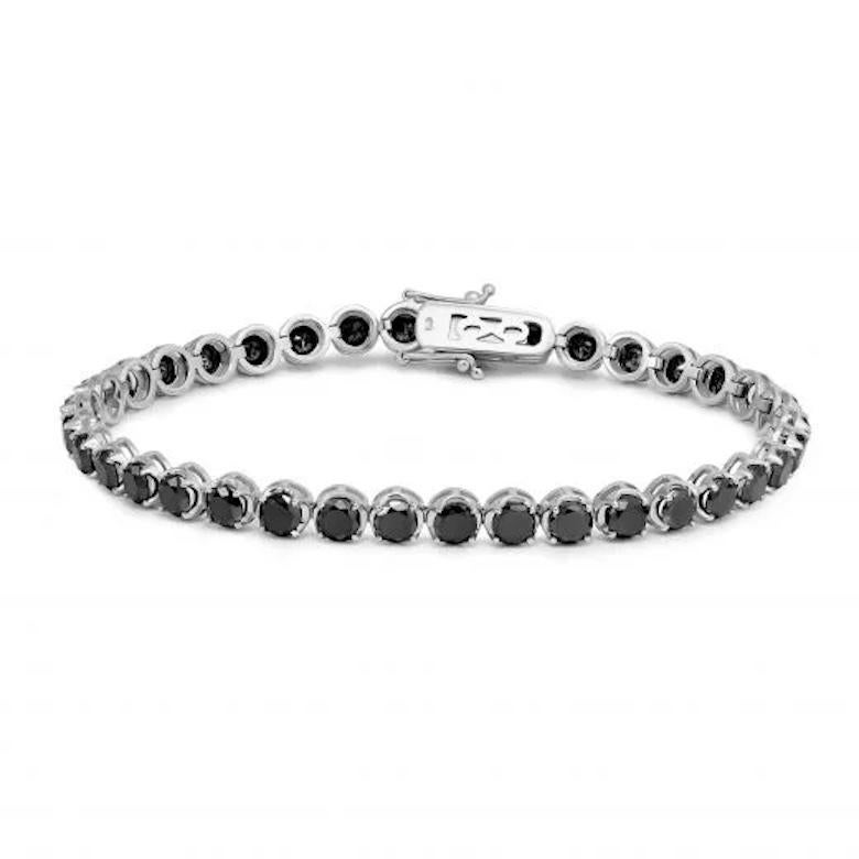 Taille émeraude Bracelet de tennis intemporel en or blanc 18k diamant noir pour elle en vente