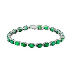 Timeless White Gold 18k Tennis Bracelet Diamond Emerald 15.95 Carat for Her