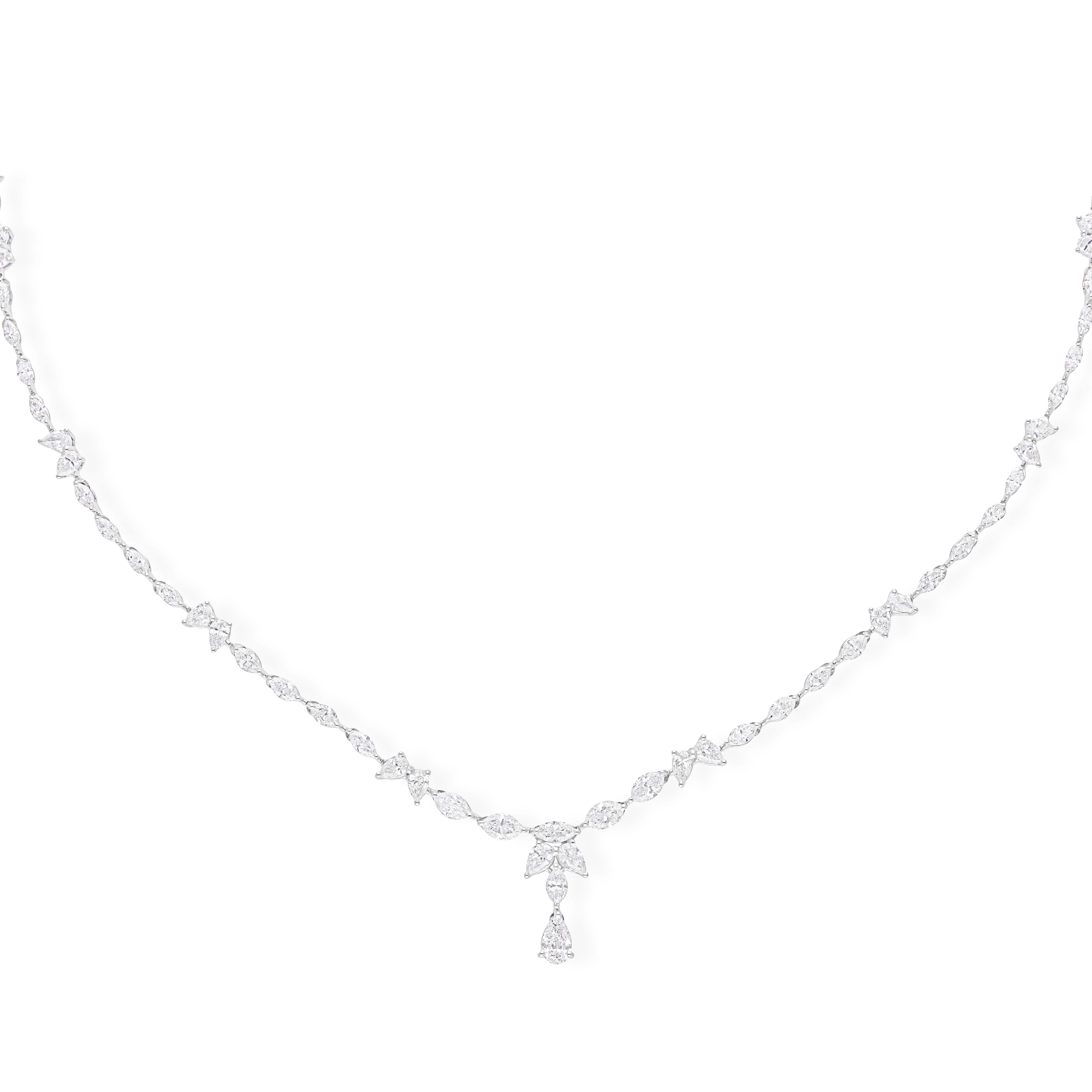 Modern Timeless White Gold Marquise & Pear Cut Diamond Anniversary Necklace 14 Karat For Sale