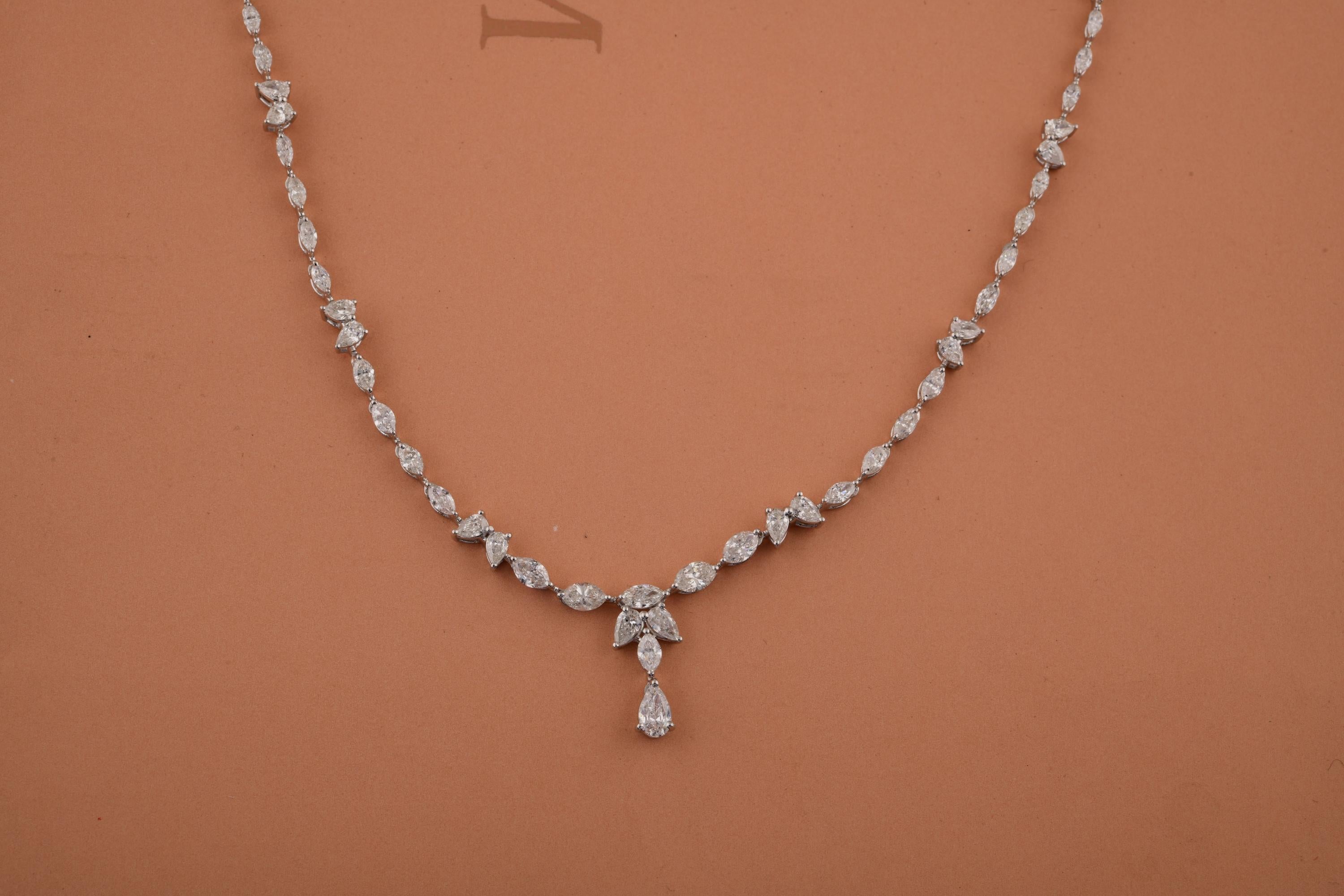 Mixed Cut Timeless White Gold Marquise & Pear Cut Diamond Anniversary Necklace 14 Karat For Sale