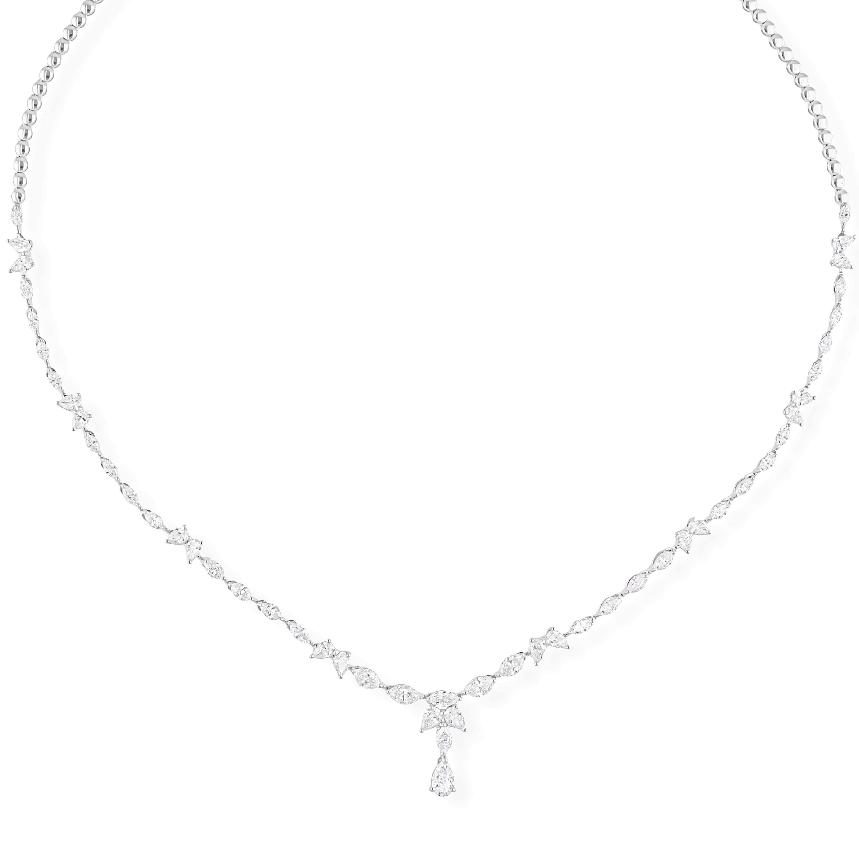 Timeless White Gold Marquise & Pear Cut Diamond Anniversary Necklace 14 Karat In New Condition For Sale In Diera, Dubai