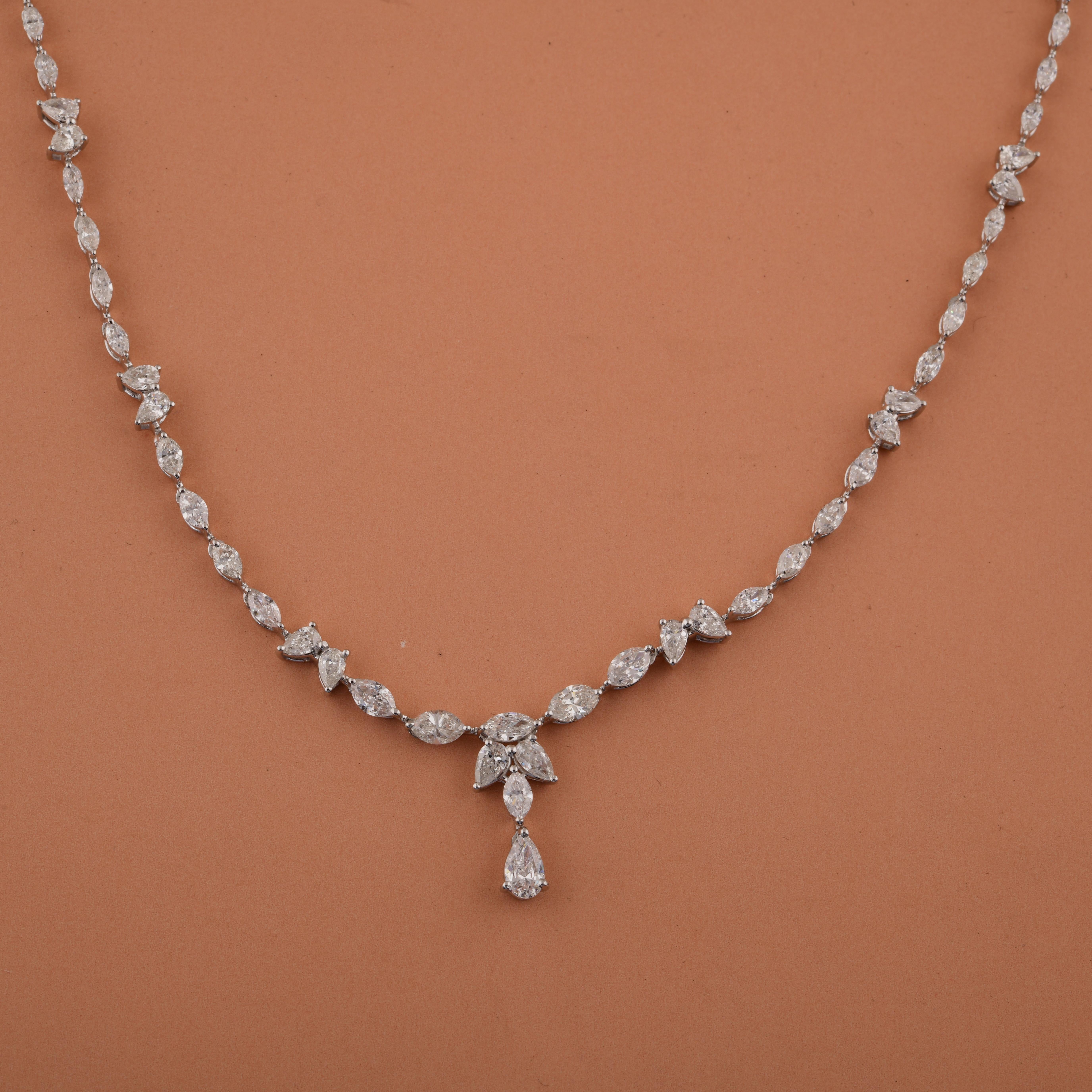 Timeless White Gold Marquise & Pear Cut Diamond Anniversary Necklace 14 Karat For Sale 1