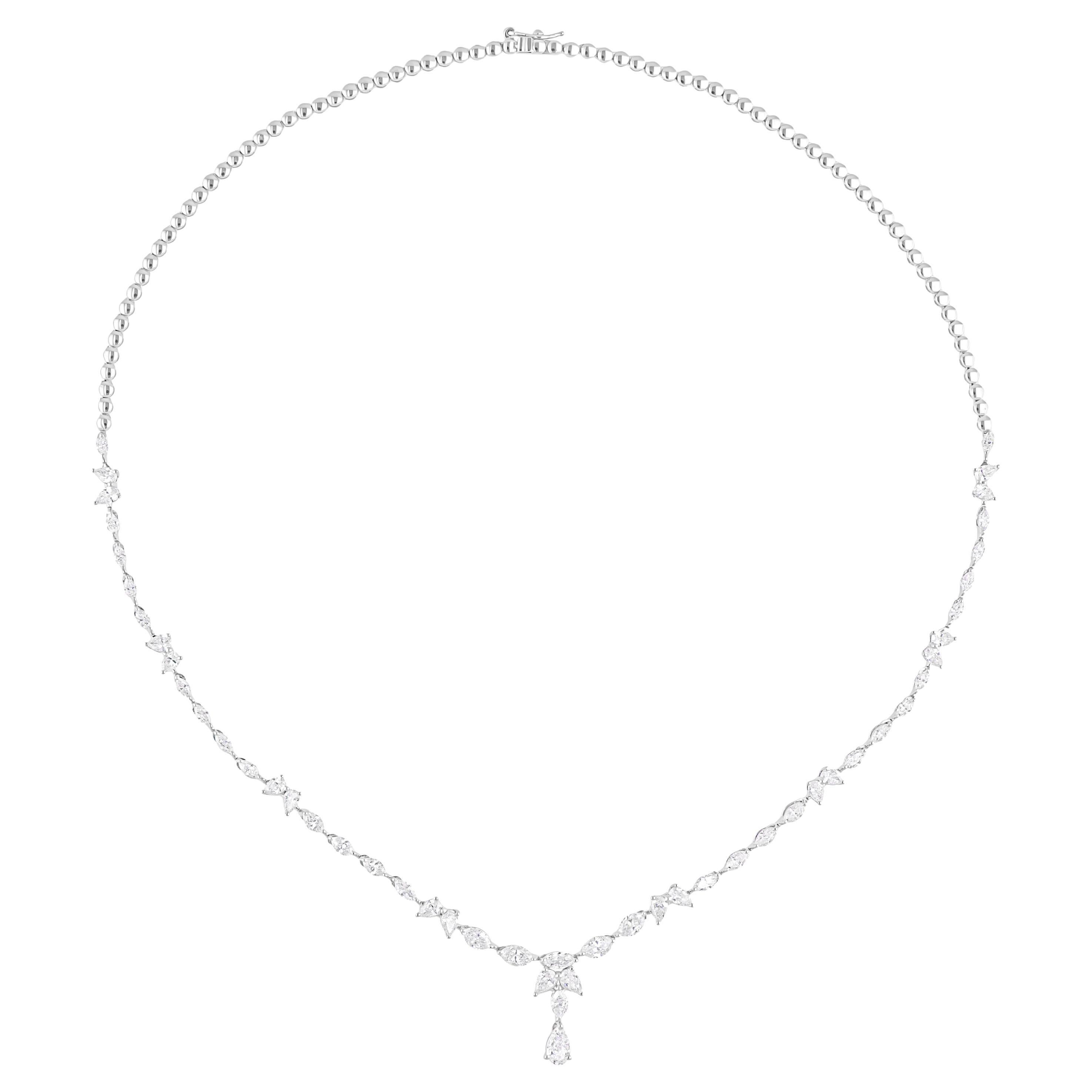 Collier anniversaire en or blanc intemporel avec diamants taillés en marquise et en poire 14 Karat