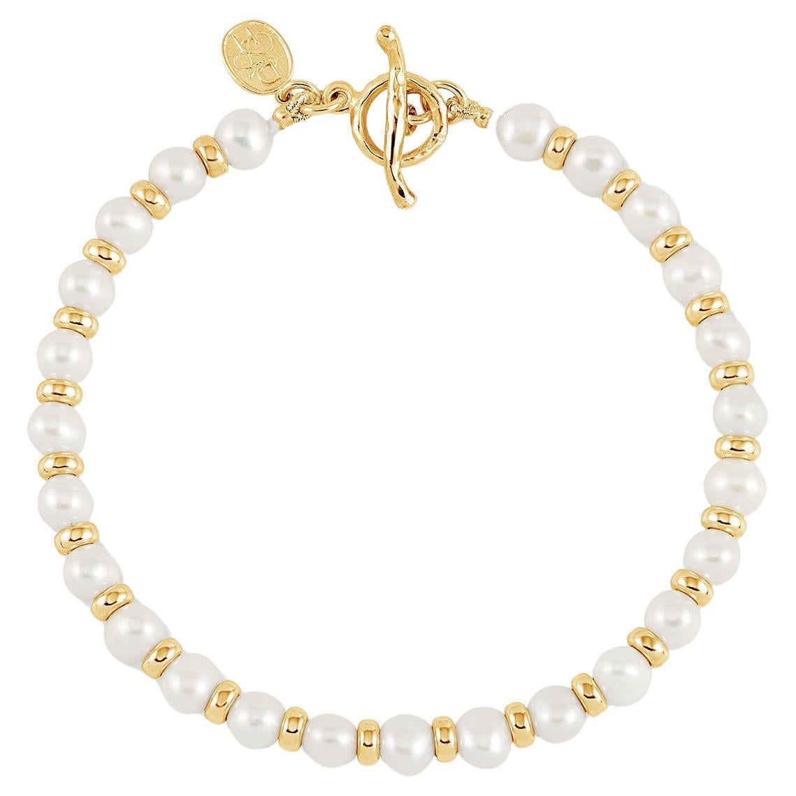 Timeless White Pearl Halo Bracelet In 18ct Gold Vermeil For Sale