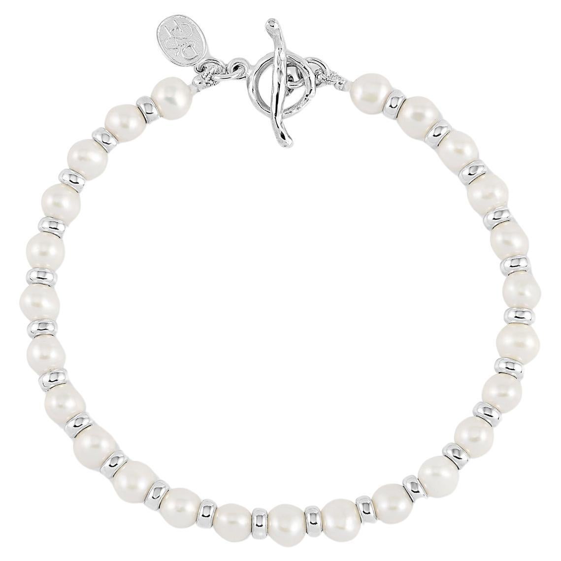 Timeless White Pearl Halo Armband in Sterling Silber