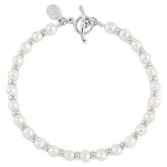 Timeless White Pearl Halo Bracelet In Sterling Silver