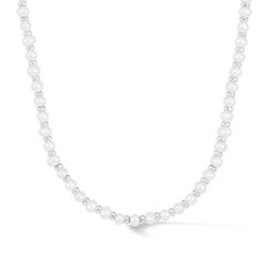 Timeless White Pearl Halo Necklace In Sterling Silver