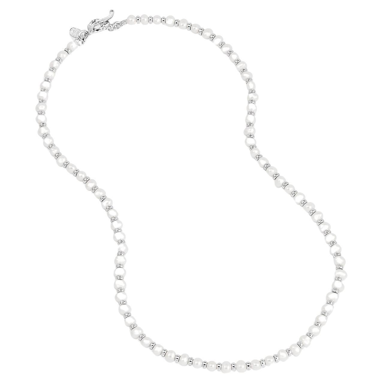 Timeless White Pearl Halo Necklace In Sterling Silver For Sale