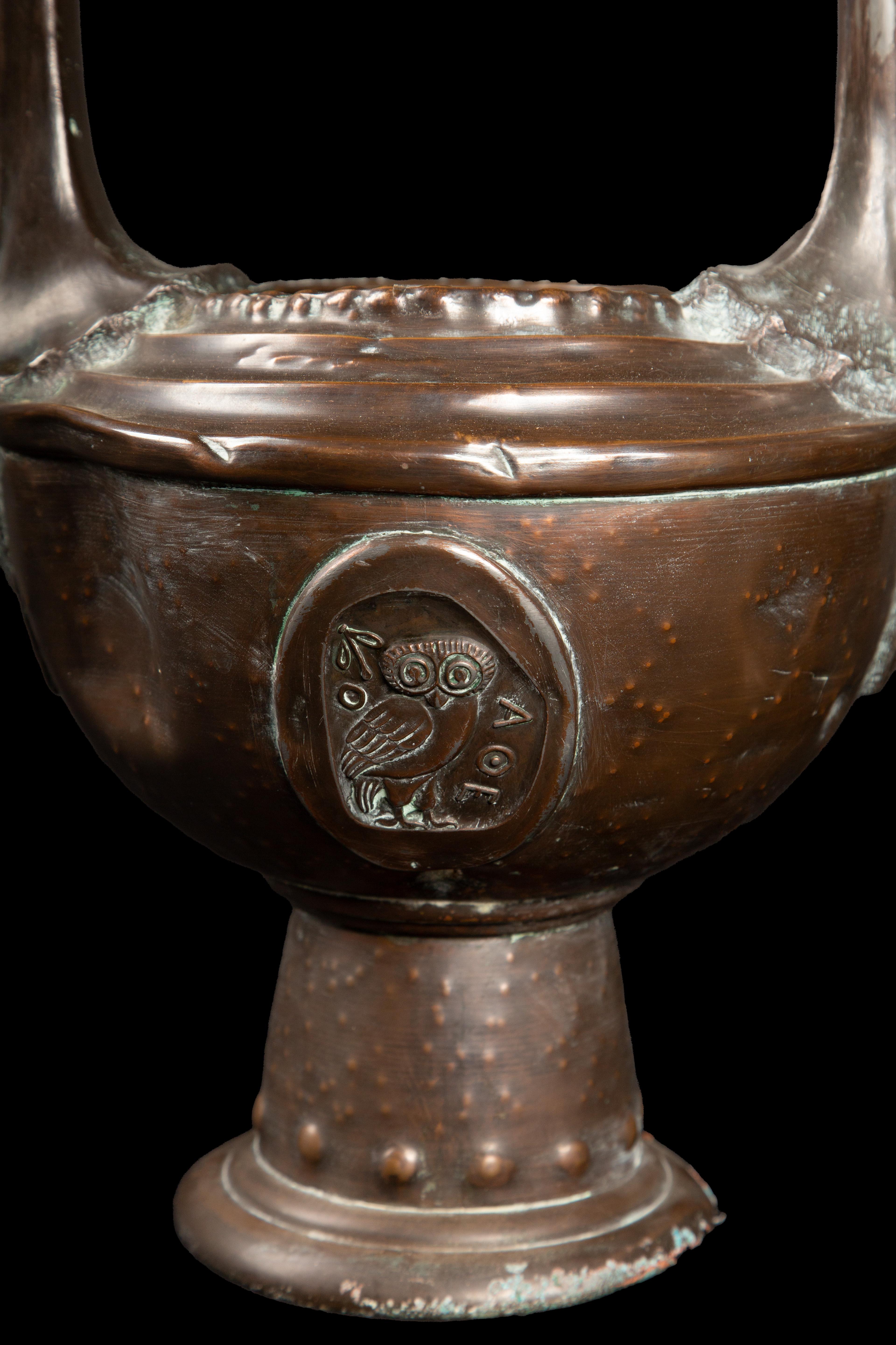 Timeless Wisdom: 19th Century Greek Owl Urns with Crowned Horse Heads For Sale 2