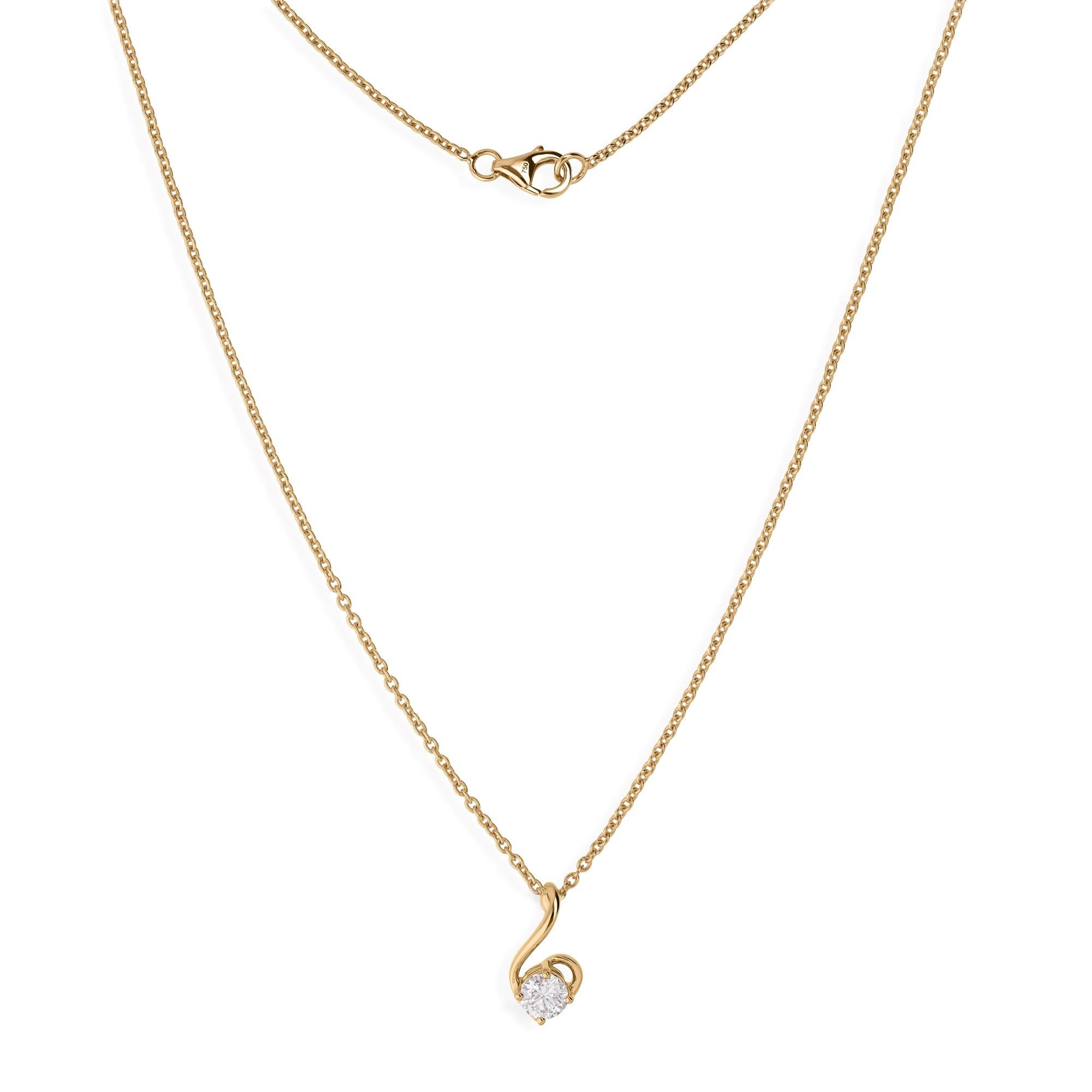 Collana minimalista senza tempo in oro giallo con diamante rotondo 0,56 CTW In condizioni Nuovo in vendita a Diera, Dubai