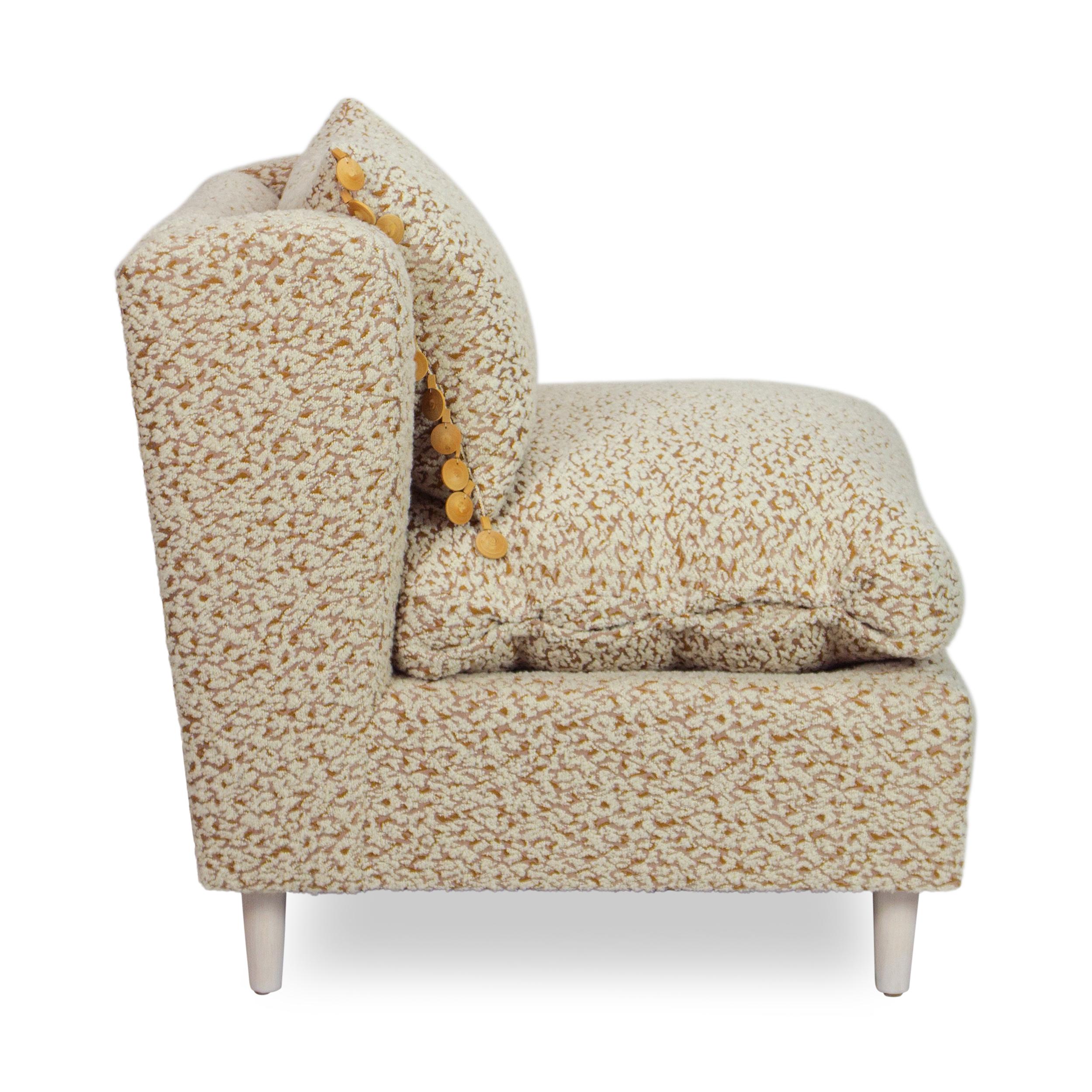 Bouclé Timelessly Elegant Vintage-Inspired Armless Lounge Chair For Sale