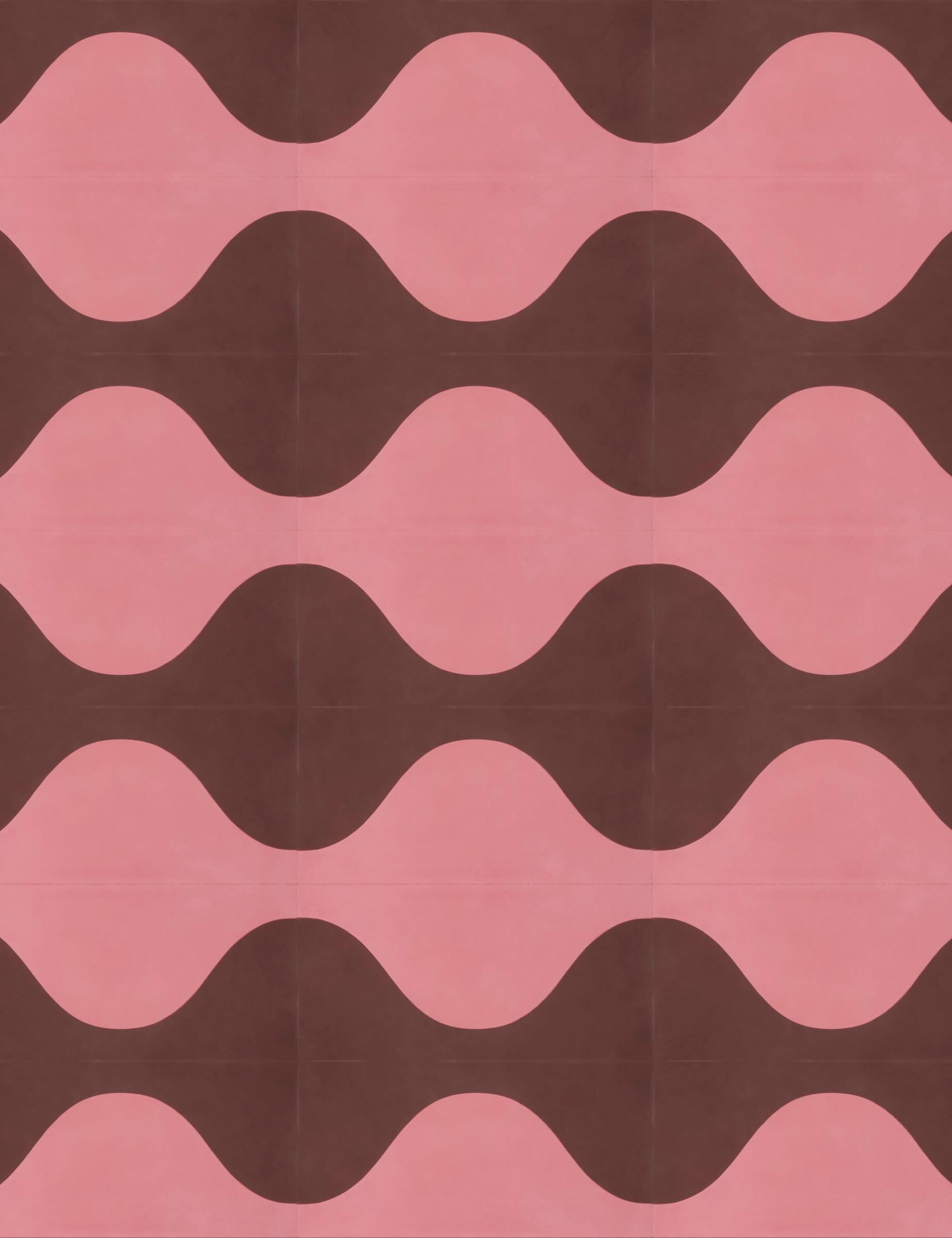 A wavy modular retro pattern that can be mixed and matched to create a dual-color or ombré pattern. 

Cement Tiles
Type: Encaustic cement tile
Production process: Hydraulic pressing process
Materials: White cement, stone powder, additives, grey