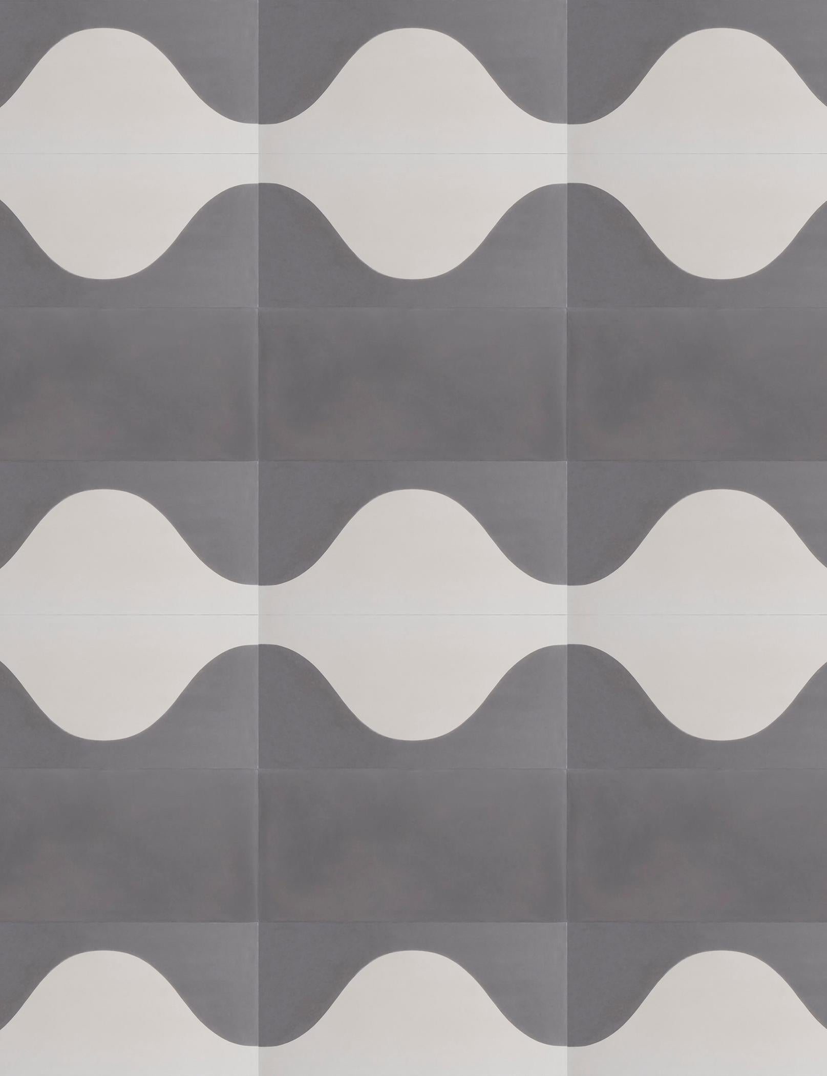 A wavy modular retro pattern that can be mixed and matched to create a dual-color or ombré pattern. 

Price listed is for an in stock tile sample. For an order quote including freight, please message with the quantity needed before overage and the