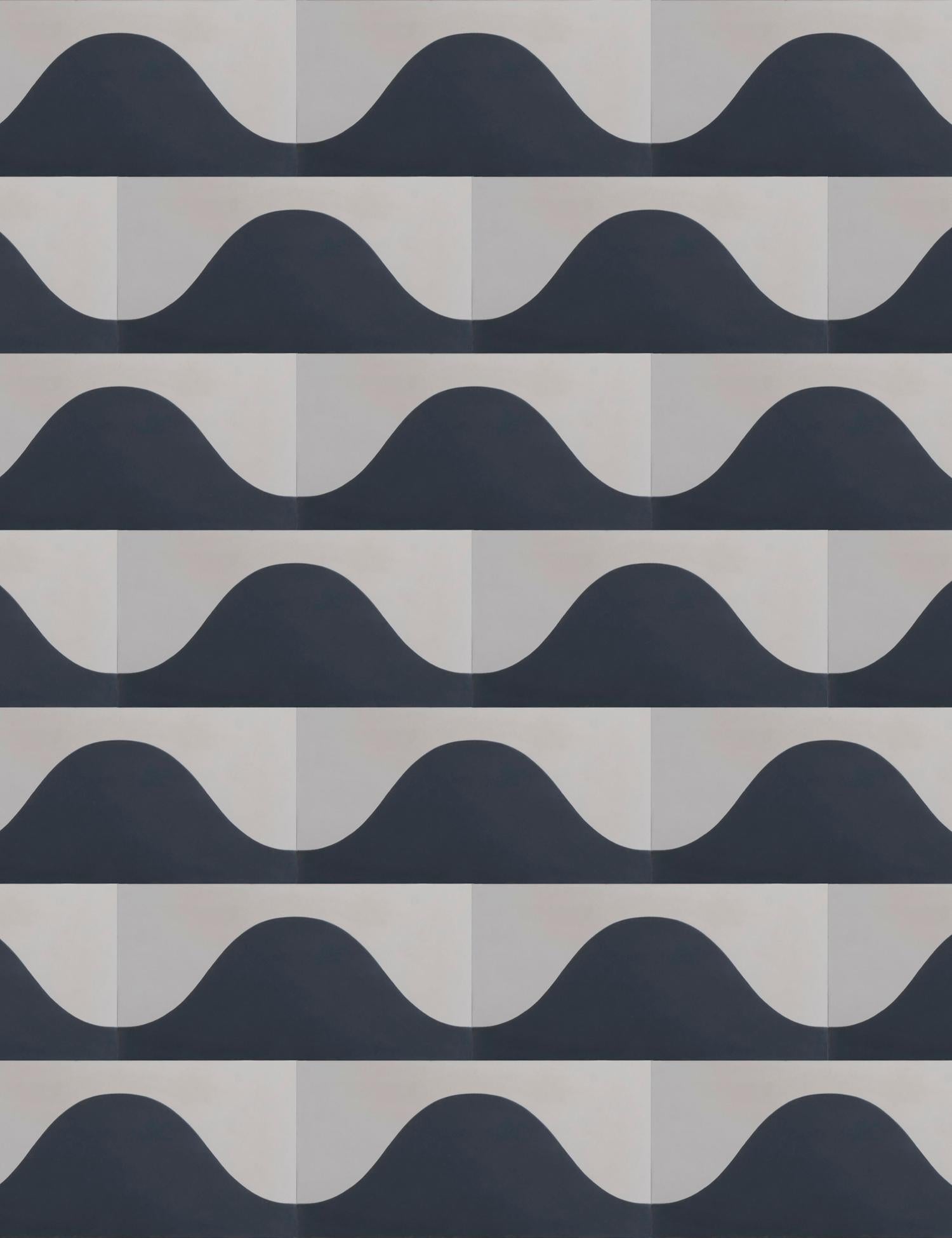 A wavy modular retro pattern that can be mixed and matched to create a dual-color or ombré pattern. 

Price listed is for an in stock tile sample. For an order quote including freight, please message with the quantity needed before overage and the