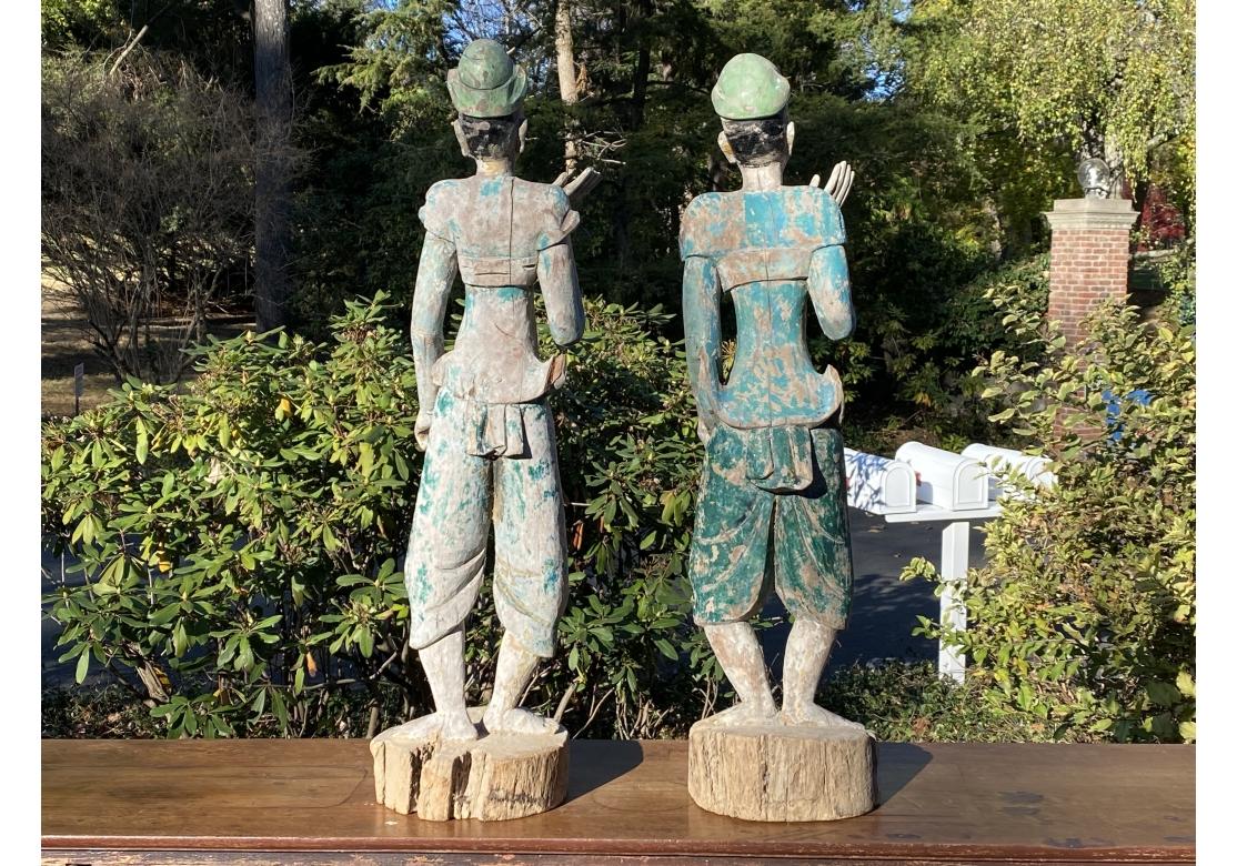 Timeworn Folk Art Pair Of Burmese Entrance Figures For Sale 3