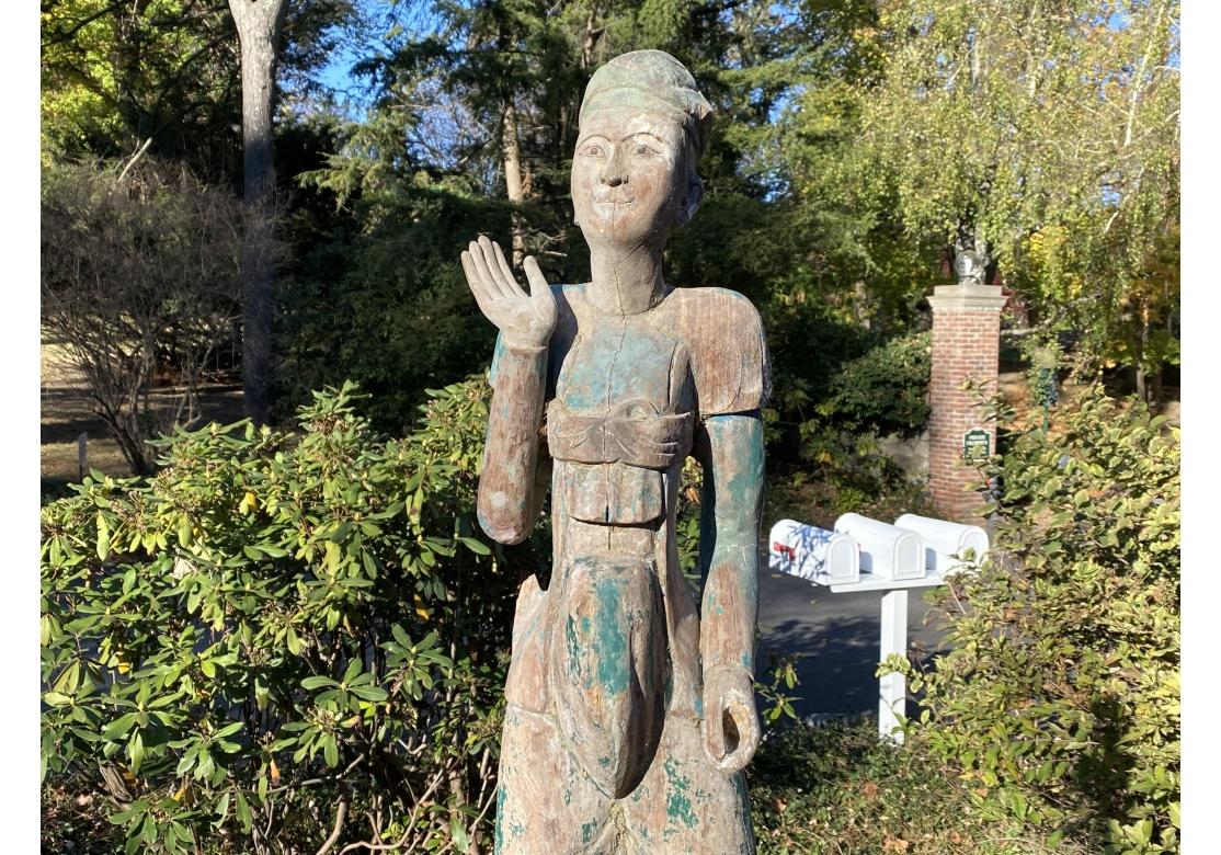 Timeworn Folk Art Pair Of Burmese Entrance Figures For Sale 4