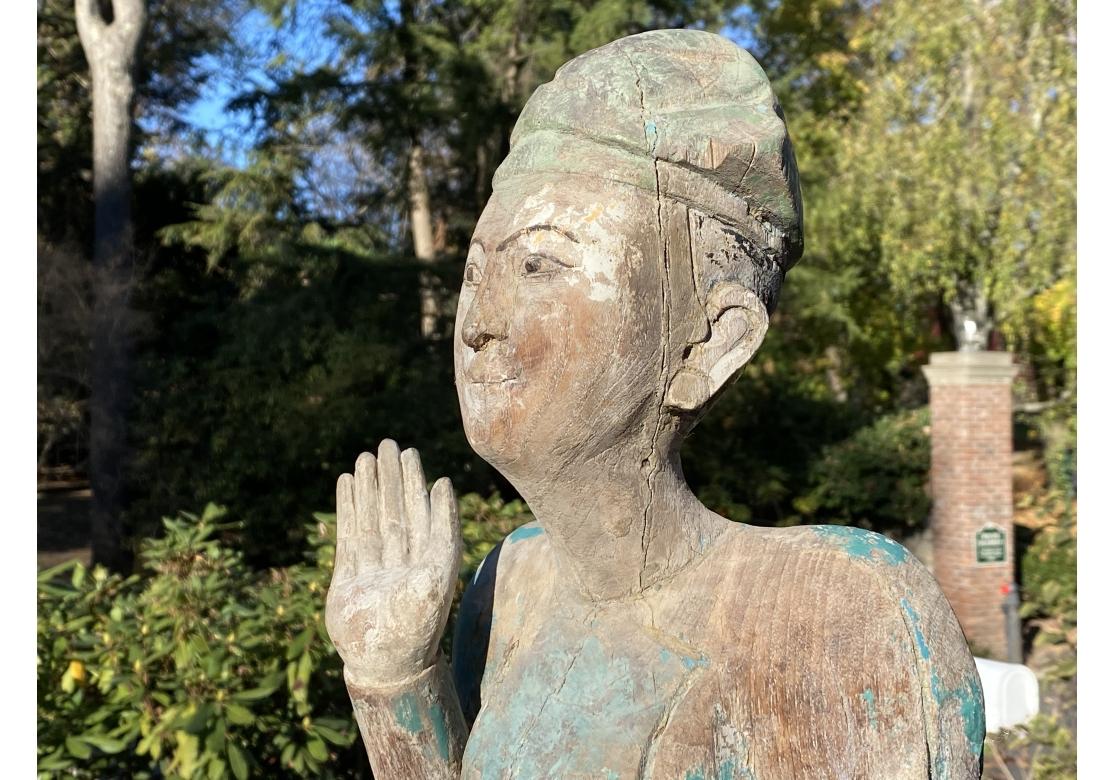 Timeworn Folk Art Pair Of Burmese Entrance Figures For Sale 5