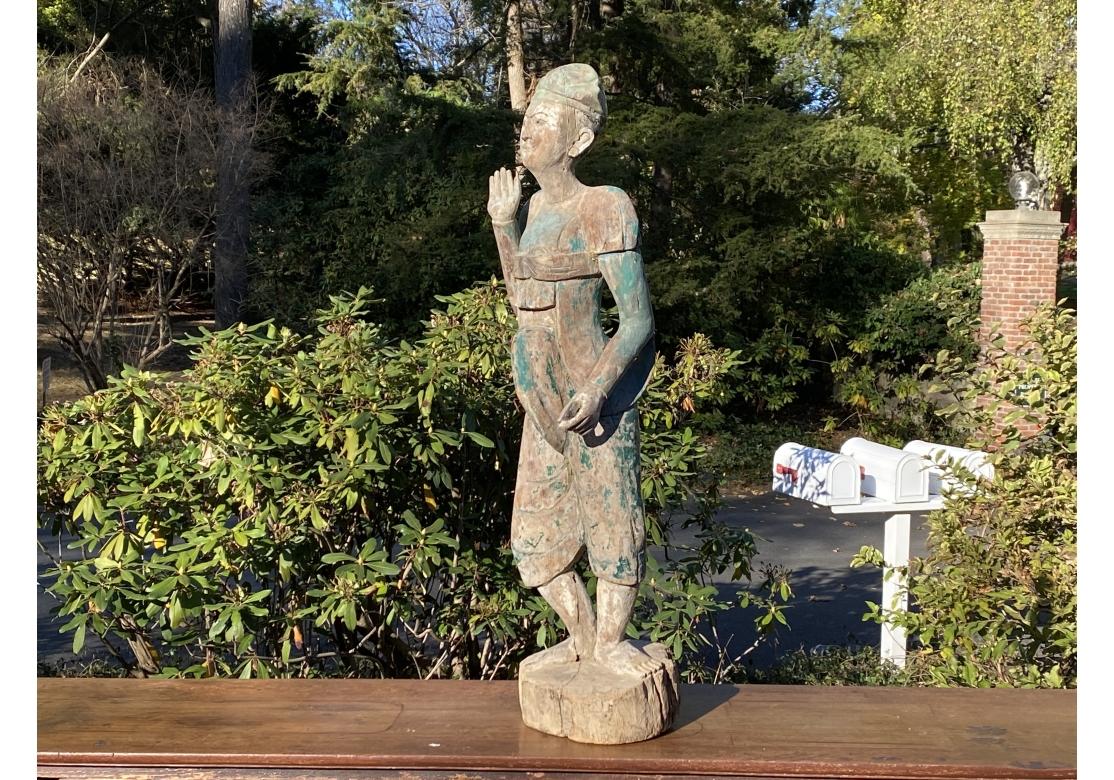 Timeworn Folk Art Pair Of Burmese Entrance Figures For Sale 7