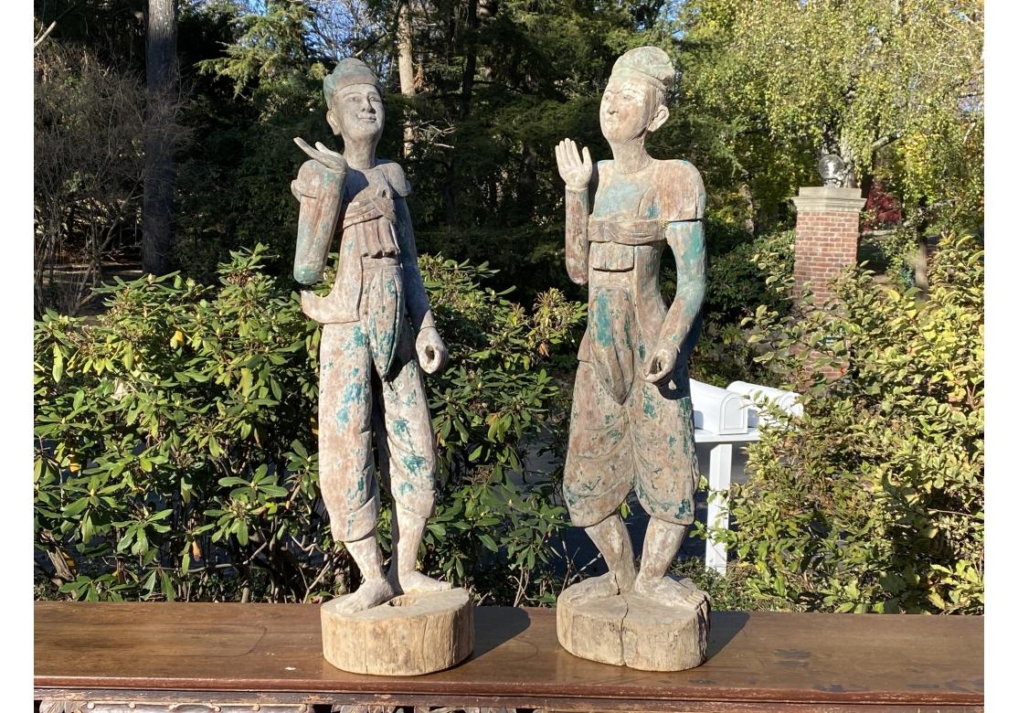 Timeworn Folk Art Pair Of Burmese Entrance Figures For Sale 2