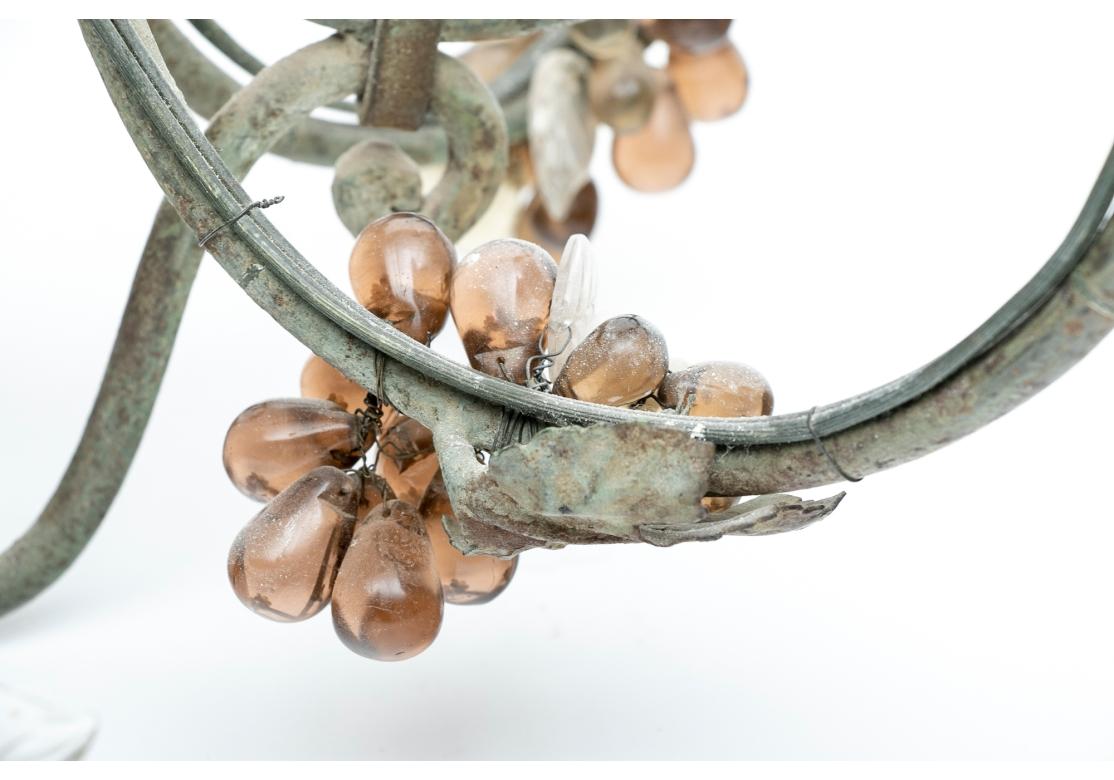 Timeworn Tole Chandelier With Glass Grape Clusters And Figural Panel In Distressed Condition For Sale In Bridgeport, CT