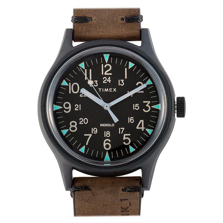 Timex MK1 Black Stainless Steel Brown Leather Watch TW2R96900 For Sale