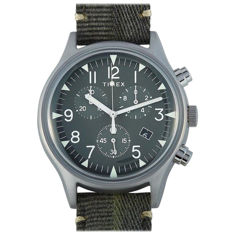 Timex MK1 Steel Chronograph Olive Green Fabric Strap Watch TW2R68600