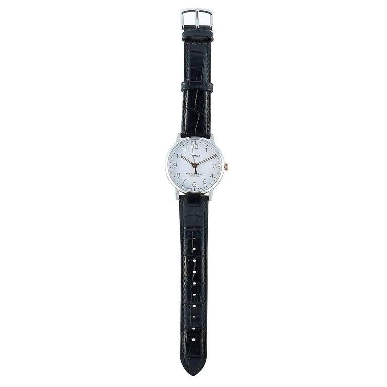 The Timex Waterbury Classic 36 mm, reference number TW2R72400, is a member of the sublime â€œWaterburyâ€ collection. The watch is presented with a 36 mm stainless steel case that is mounted onto a black croco-pattern leather strap, secured on the