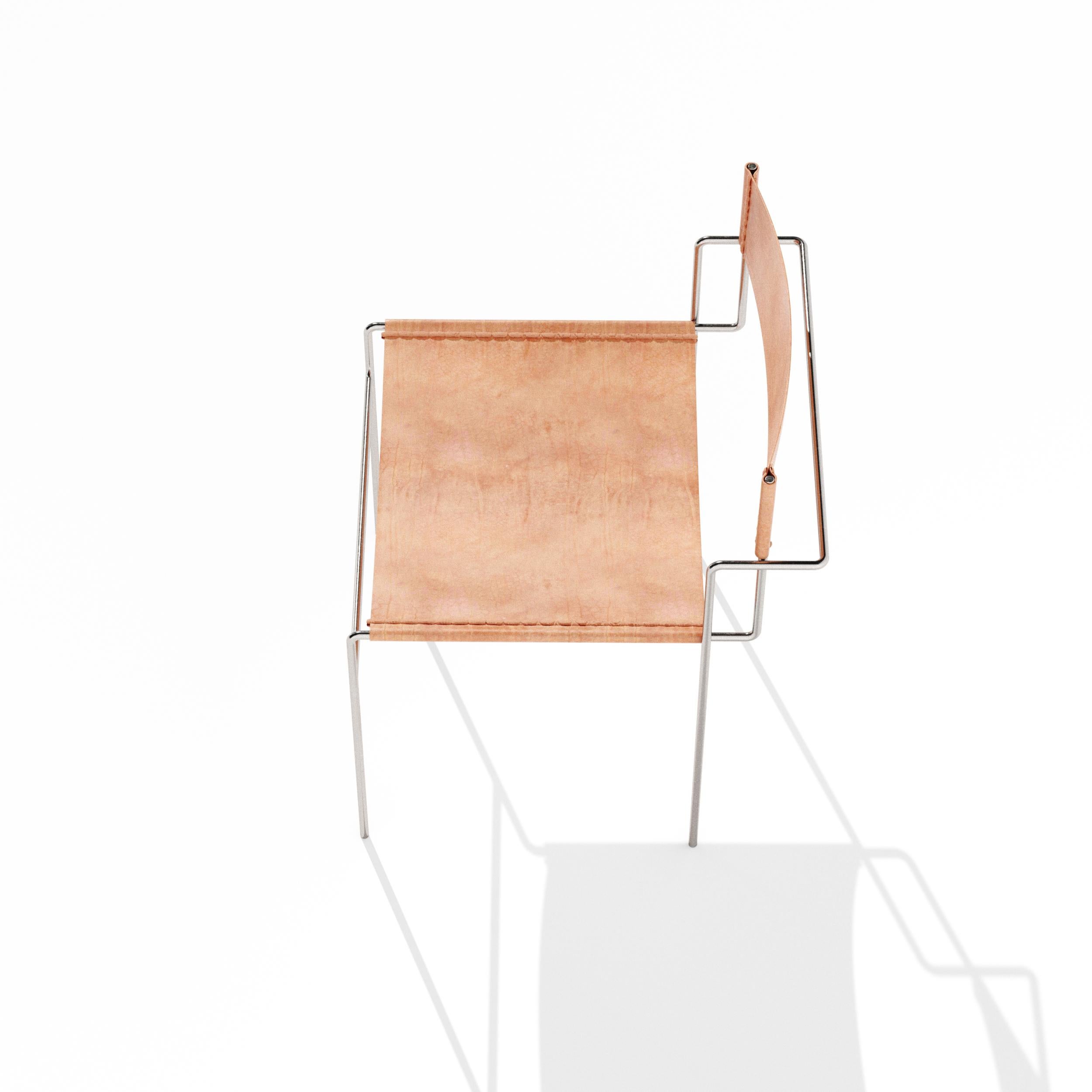 Post-Modern Tímida Armchair in Leather and Steel by Pedro Paulo-Venzon Raw Edition