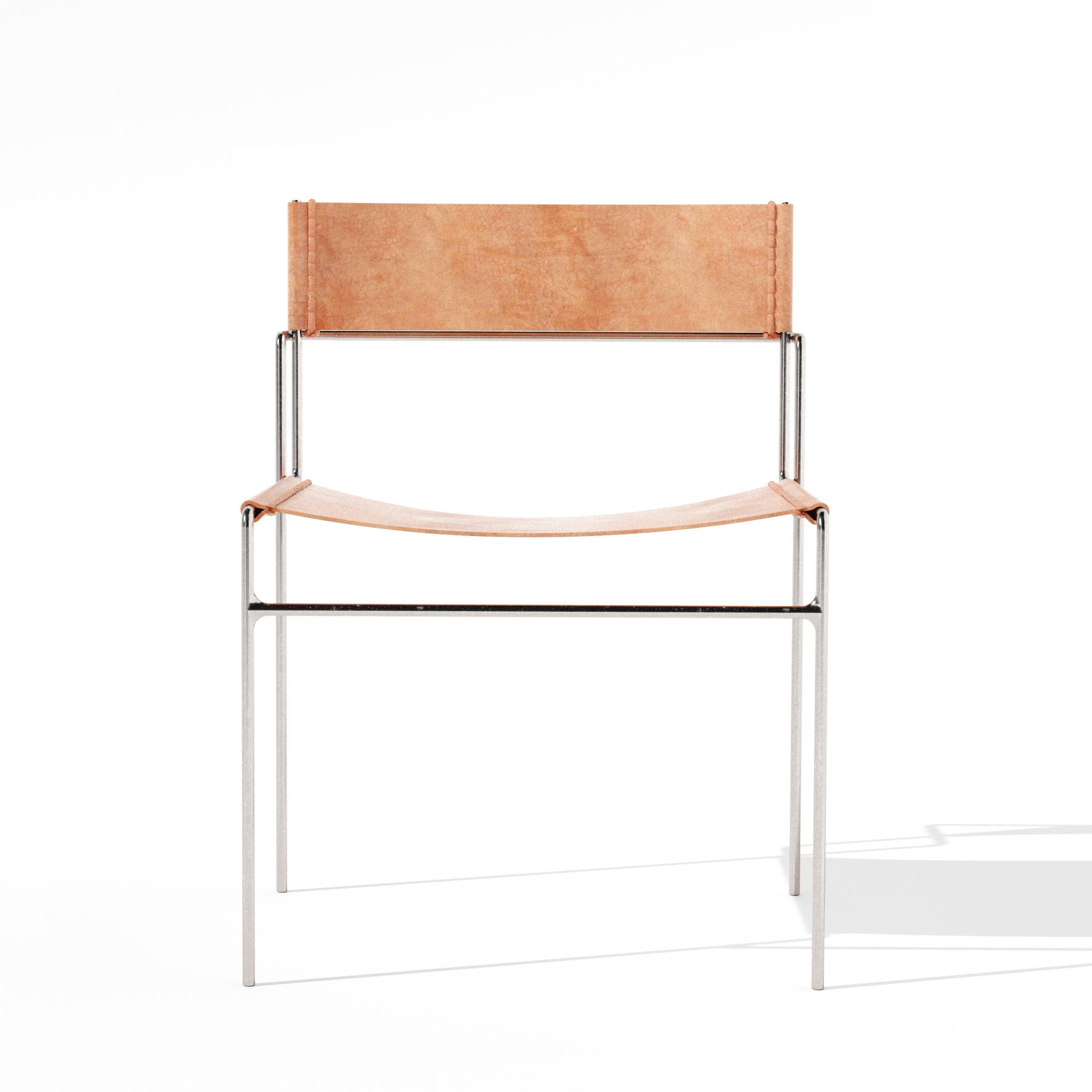 Brazilian Tímida Armchair in Leather and Steel by Pedro Paulo-Venzon Raw Edition