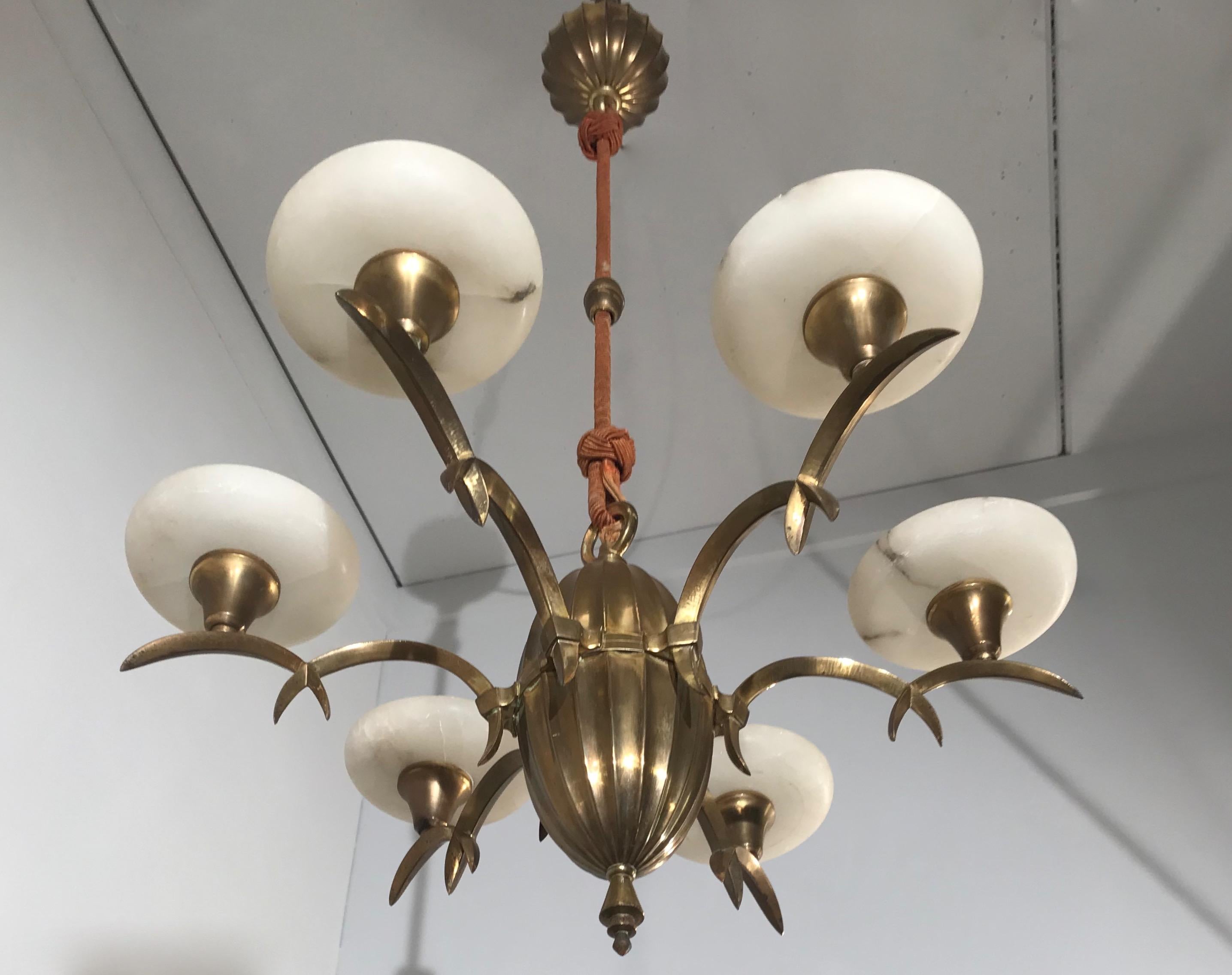 Timless Arts and Crafts Gilt Brass & Alabaster Pendant Light by Dagobert Peche 13