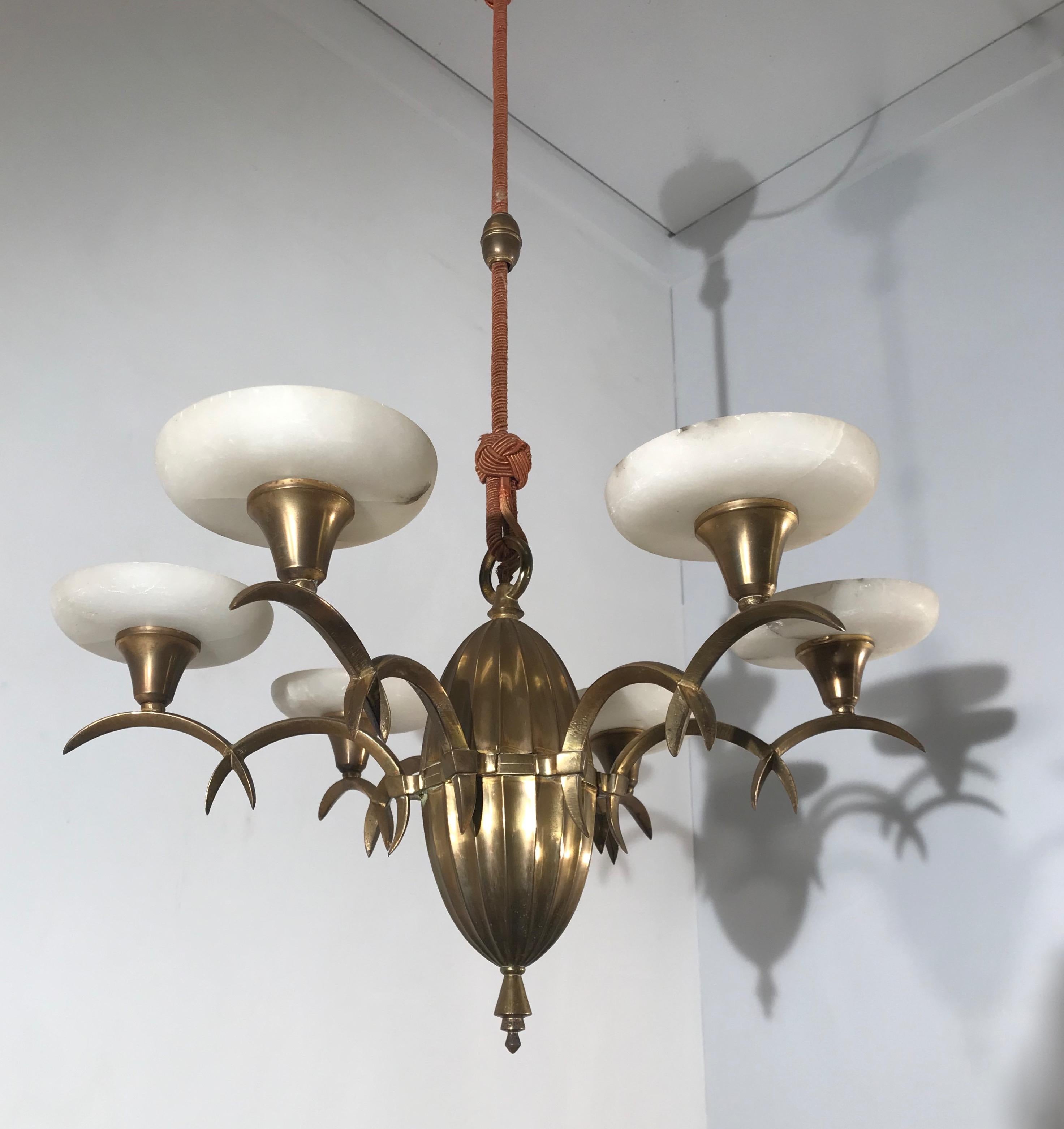 Timless Arts and Crafts Gilt Brass & Alabaster Pendant Light by Dagobert Peche 14