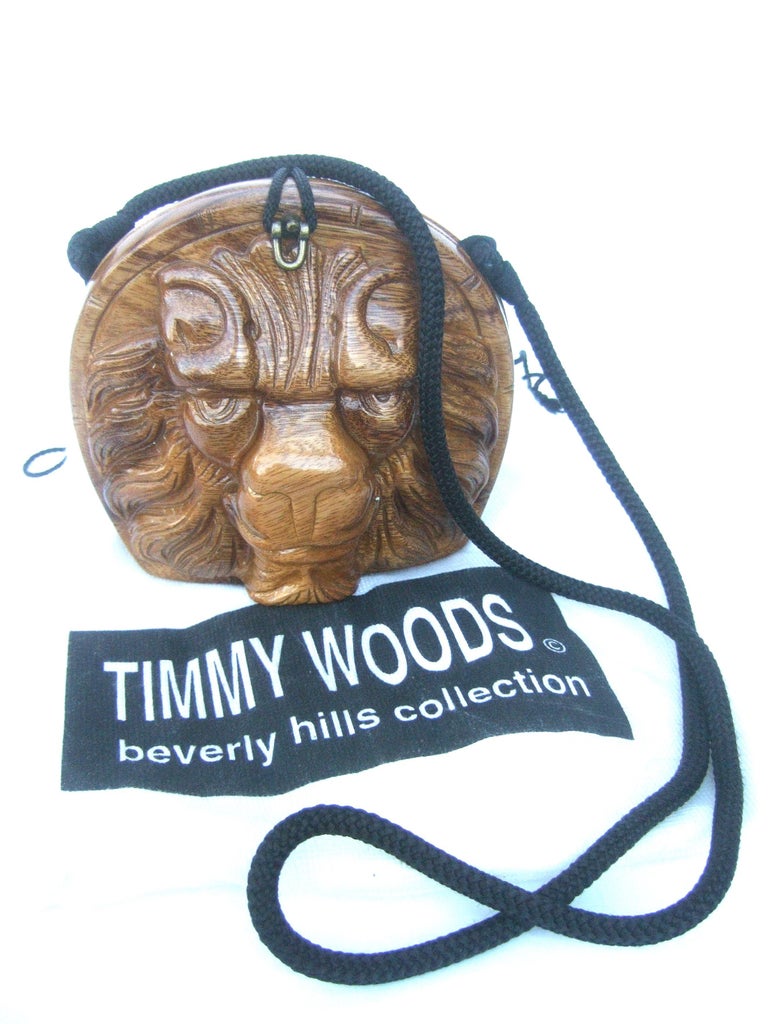 Timmy Woods Beverly Hills Carved Wood Artisan Lion Shoulder Bag c