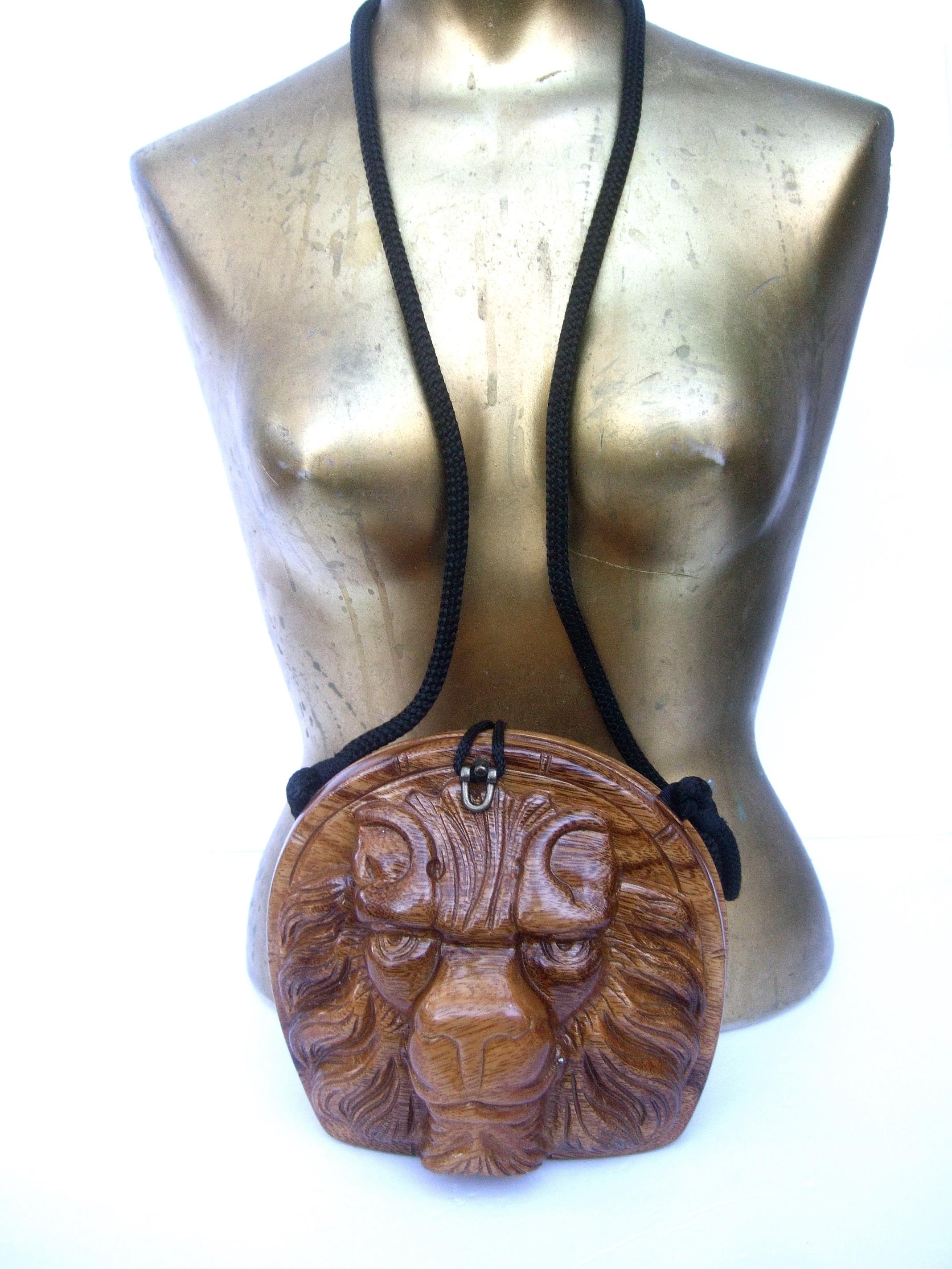 Brown Timmy Woods Beverly Hills Carved Wood Artisan Lion Shoulder Bag c 1990s For Sale