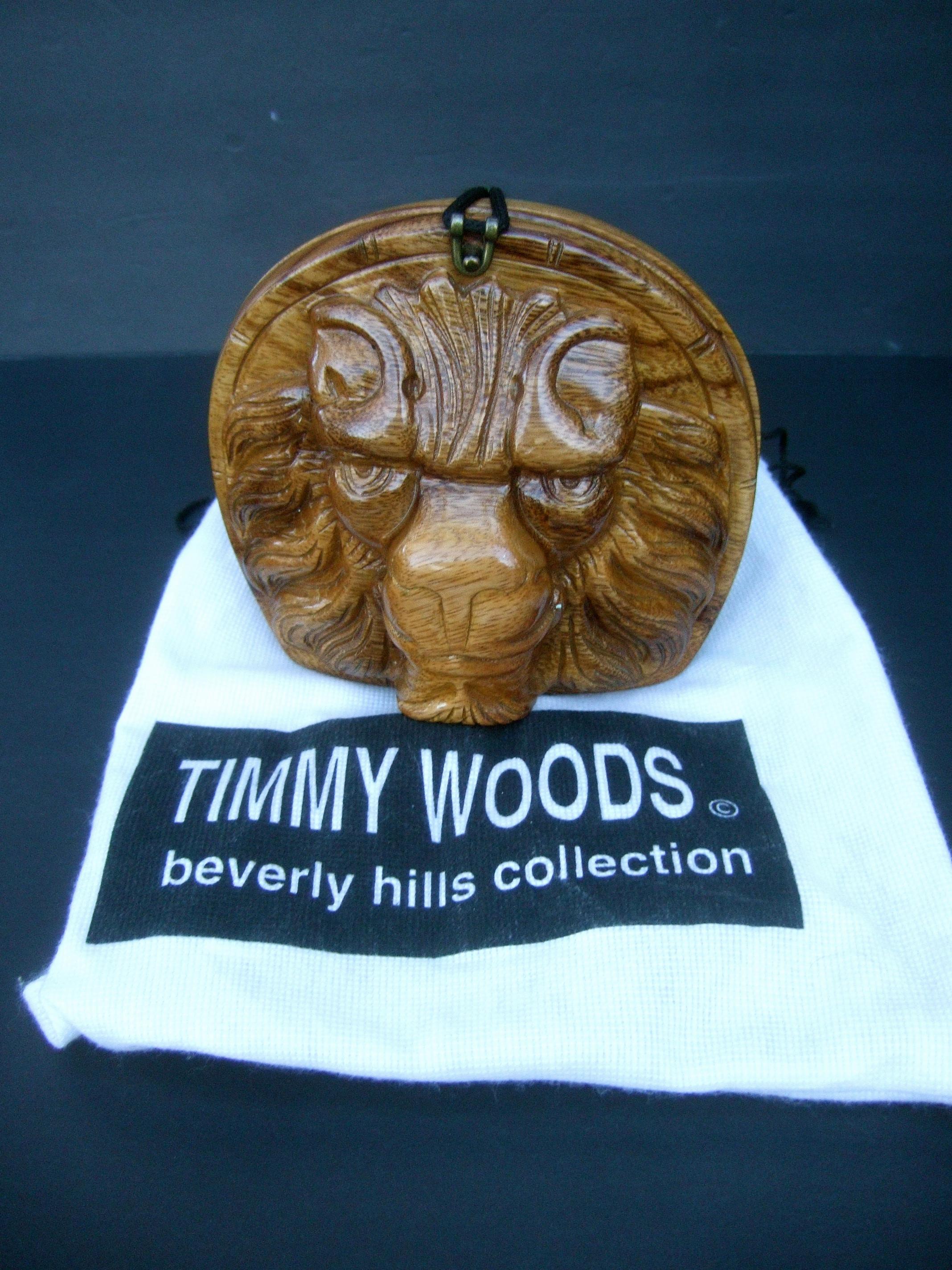 Timmy Woods Beverly Hills Carved Wood Artisan Lion Shoulder Bag c 1990s For Sale 1