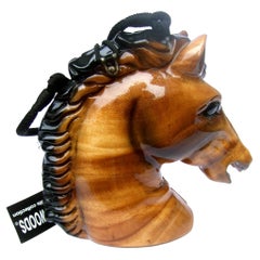 Timmy Woods Beverly Hills Hand Carved Wood Artisan Equine Shoulder Bag c 2000's