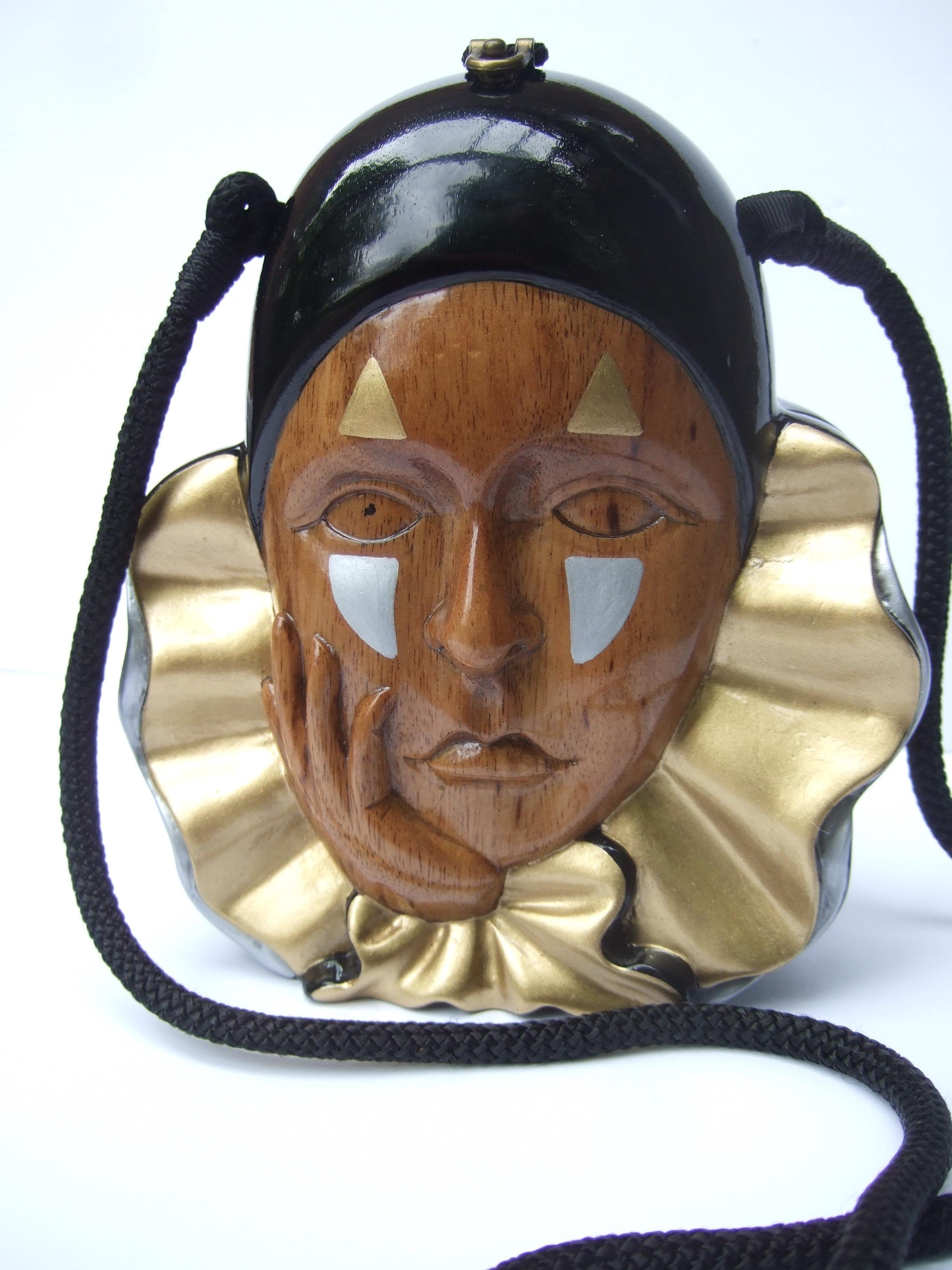 Black Timmy Woods Beverly Hills Wood Enamel Artisan Harlequin Handbag c 1990s