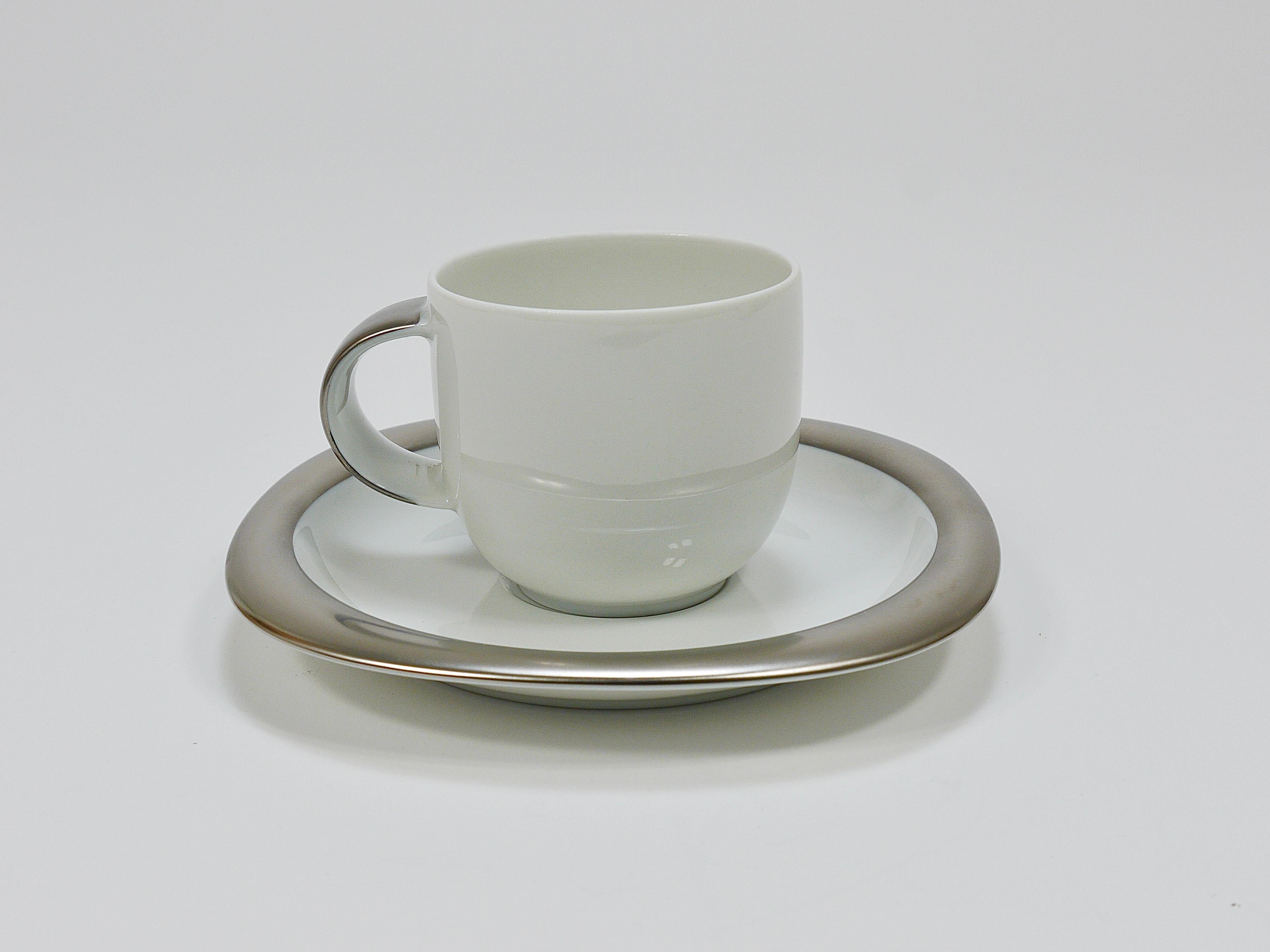 Mid-Century Modern Timo Sarpaneva 6 Suomi Platinum Espresso Coffee Cups, Rosenthal studio, 1980s