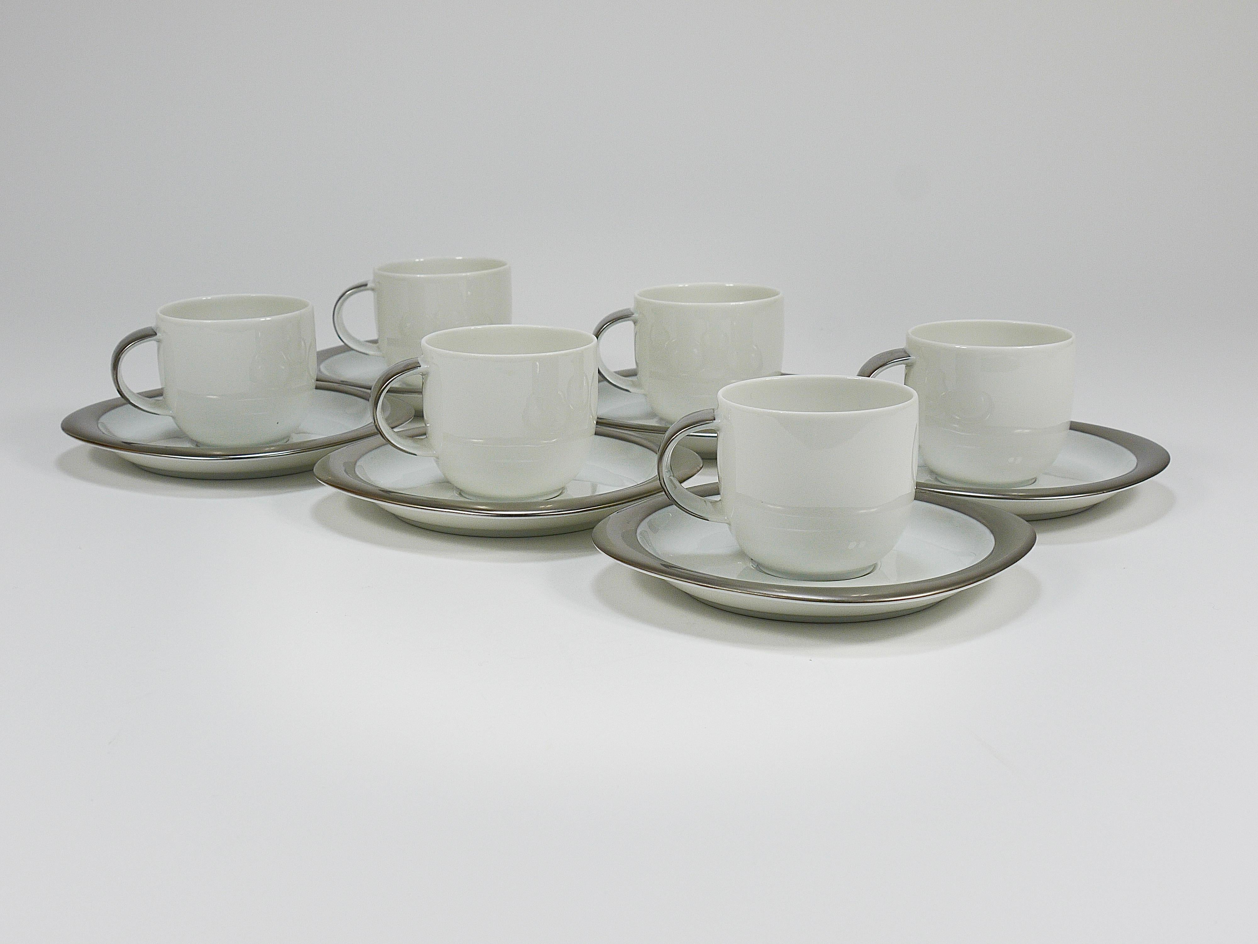 Timo Sarpaneva 6 Suomi Platinum Espresso Coffee Cups, Rosenthal studio, 1980s In Good Condition In Vienna, AT